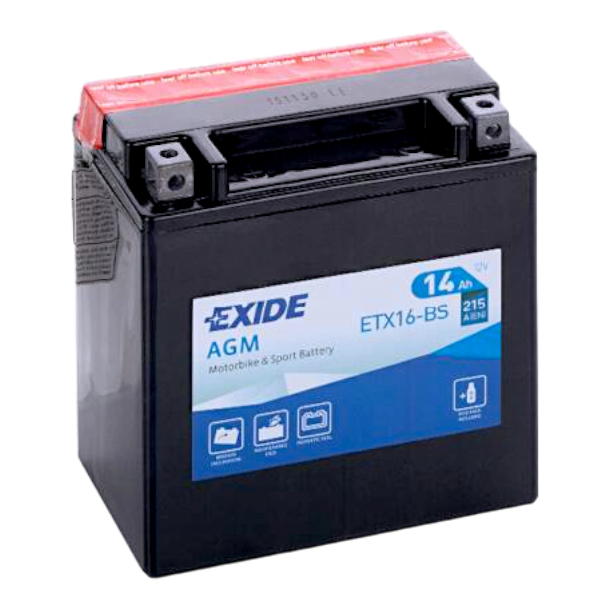 EXIDE ETX16-BS / YTX16-BS / 81600 12V 14Ah - 215A (EN) +/- Motorradbatterie WF