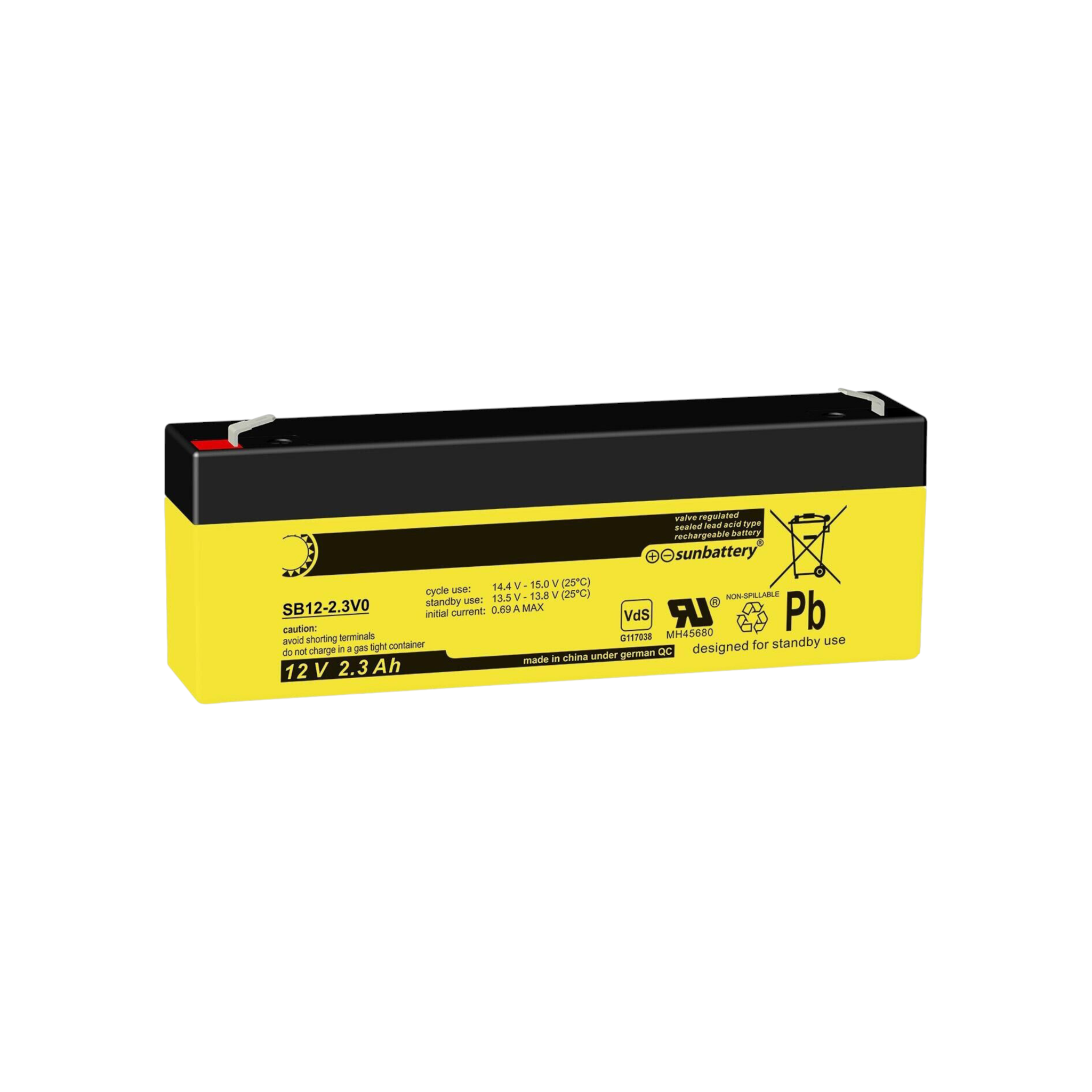 SUN SB12-2,3 AGM Akku Pb 12V 2,3Ah VDS 4,8mm Fastonstecker