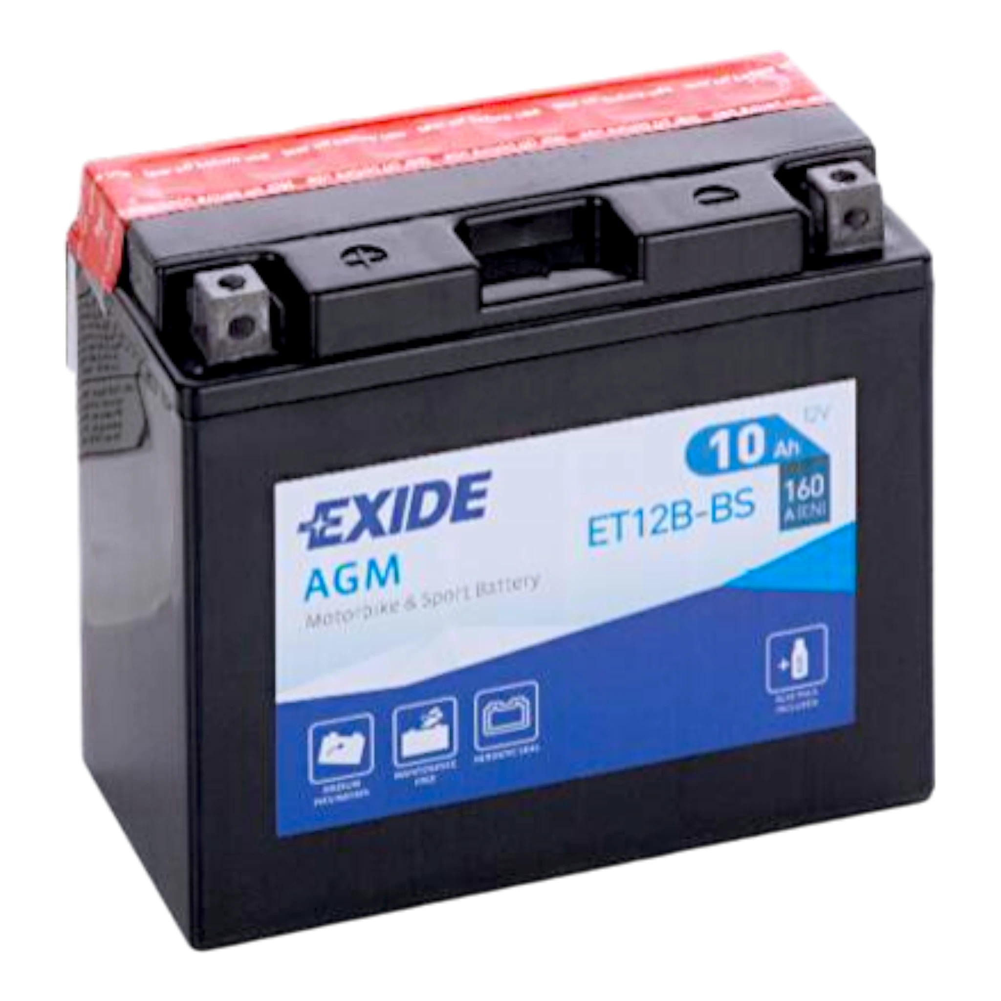 EXIDE ET12B-BS / YT12B-BS 12V 10Ah - 160A (EN) +/- Motorradbatterie WF