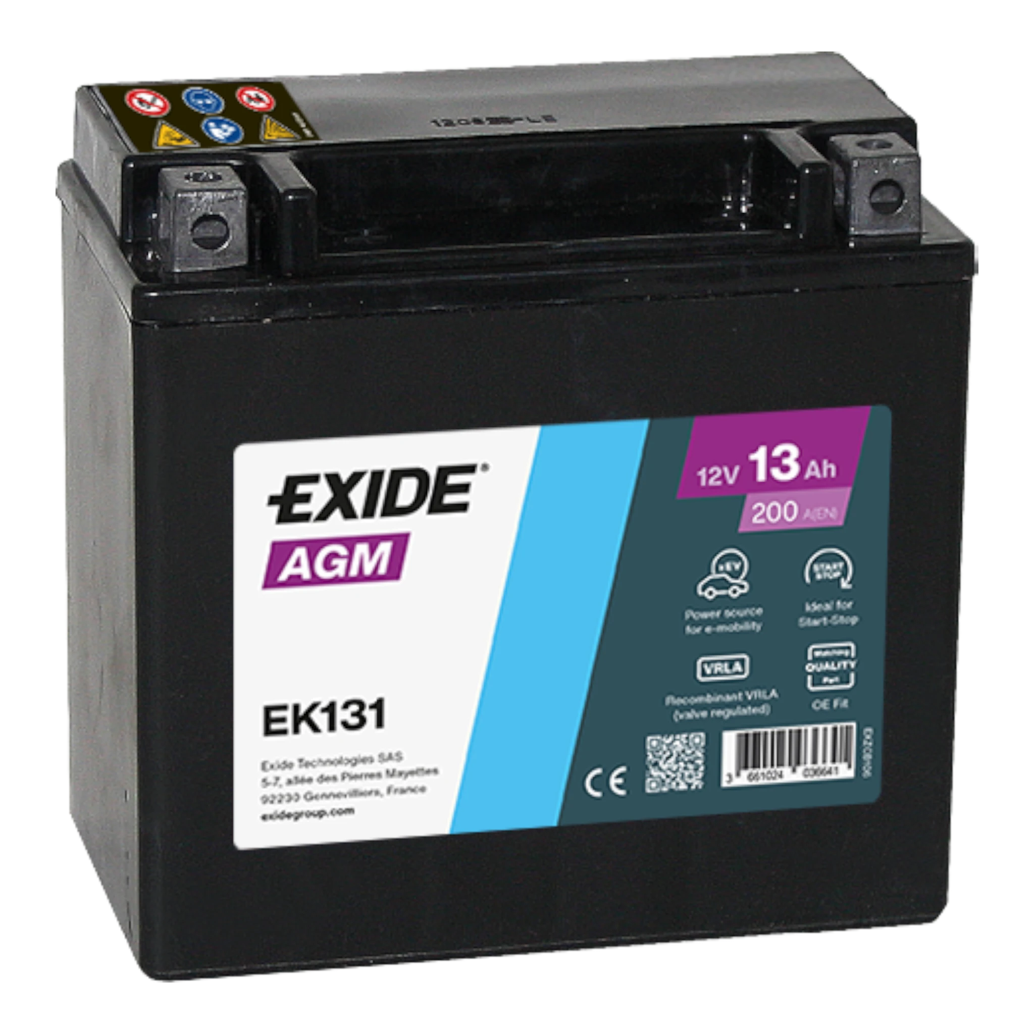 EXIDE EK131 AGM Pb Backup-Batterie 12V 13Ah/C20 - 200A(EN)