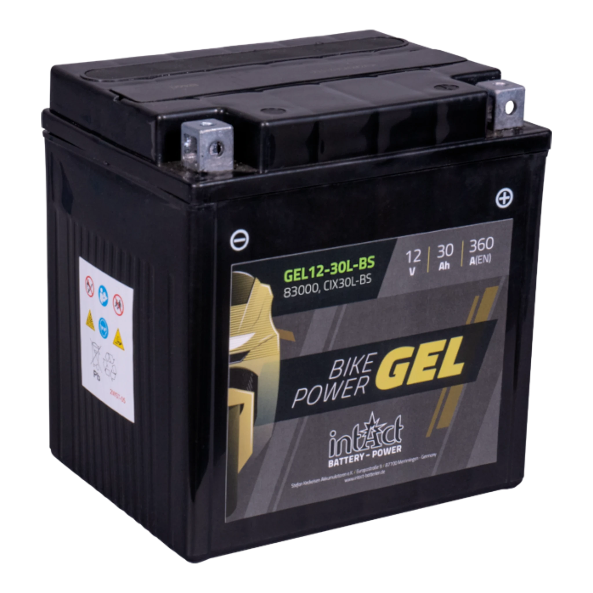 intAct Bike-Power GEL GEL12-30L-BS - Gel Motorradbatterie YIX30L-BS - 12V, 30Ah, 360A