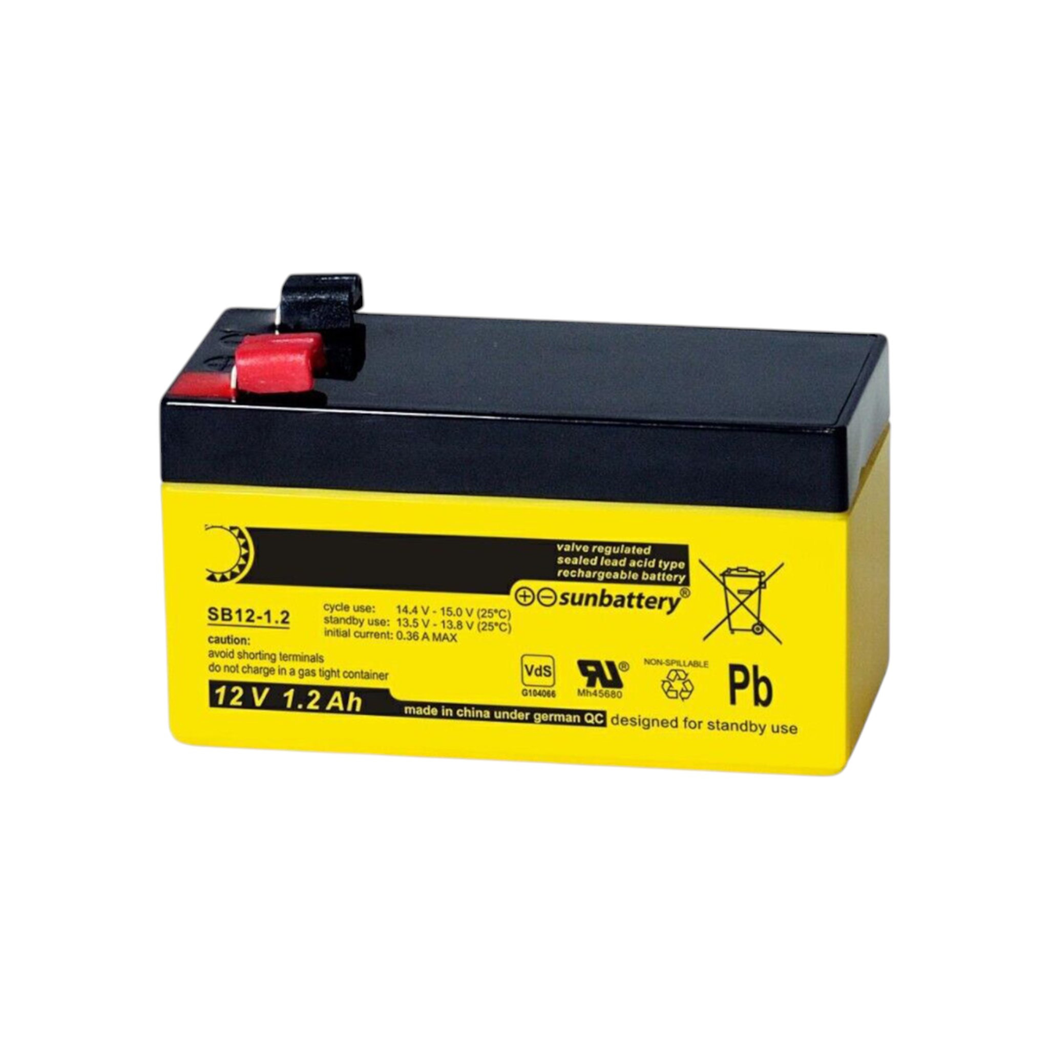 SUN SB12-1,2 AGM Akku Pb 12V 1,2Ah VDS 4,8mm Fastonstecker