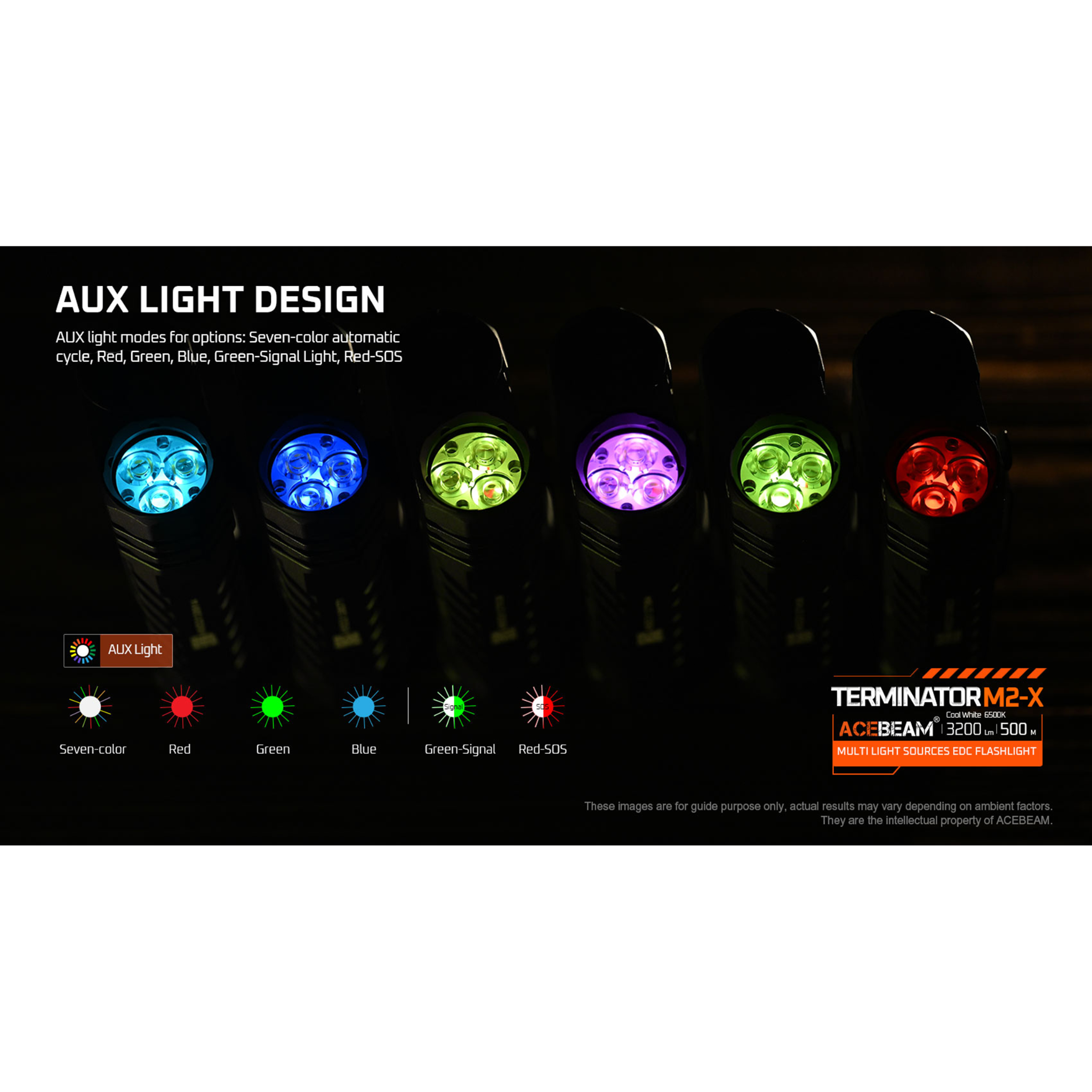 ACEBEAM Terminator M2-X LED-Taschenlampe  mit 3.200 Lumen, kaltweiß 6.500K grün