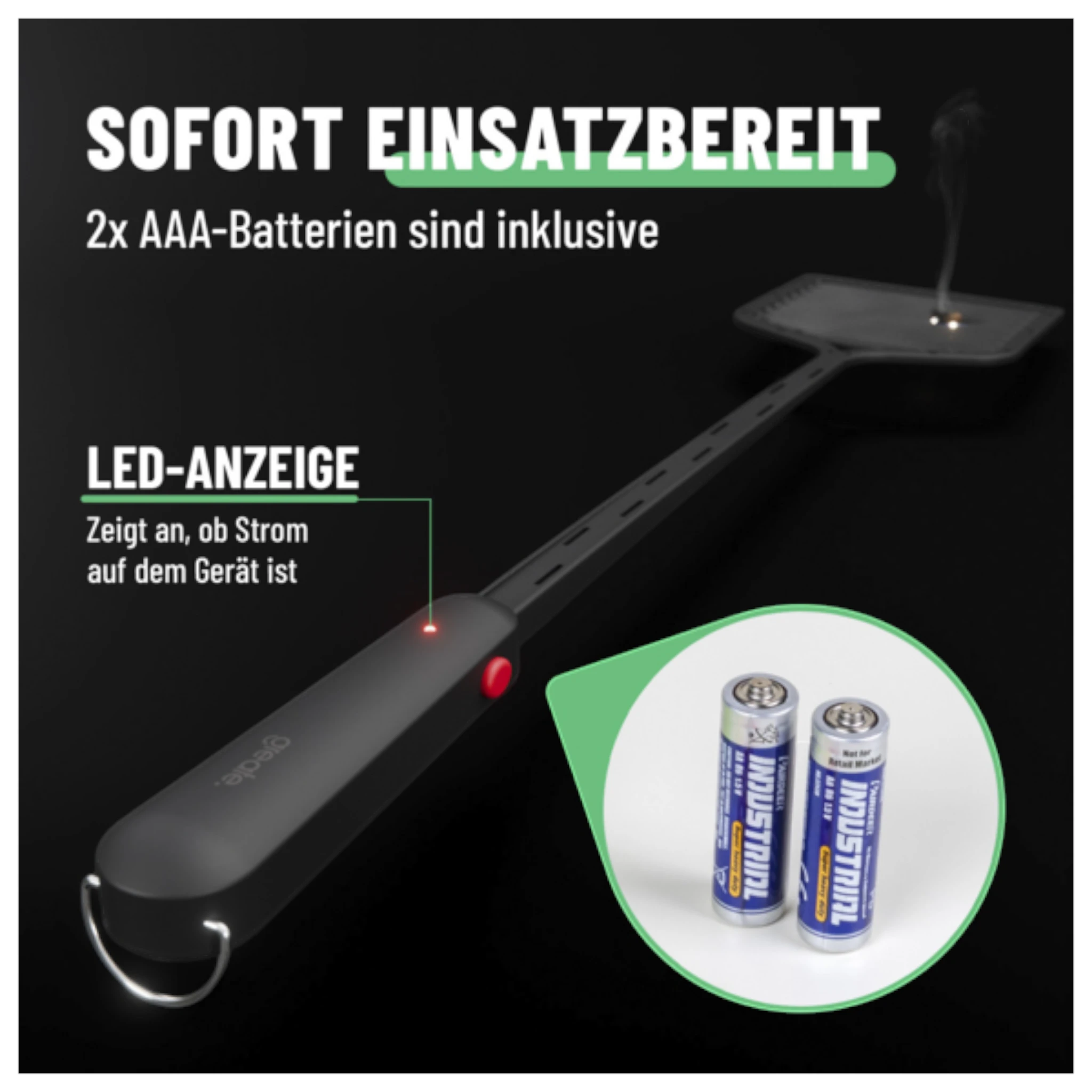 Greate elektrische Fliegenklatsche mit Biegefunktion, inkl. 2x AAA