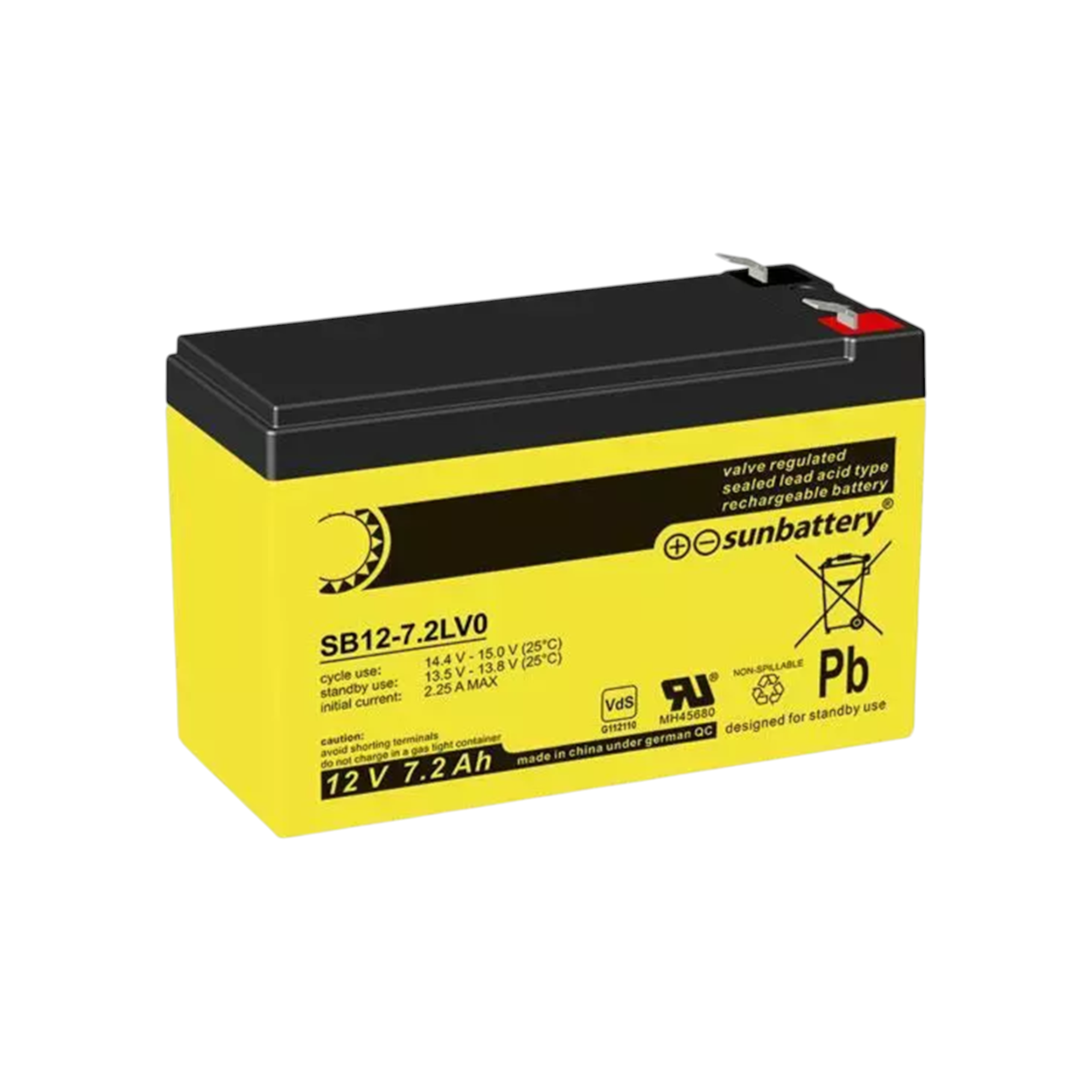SUN SB12-7,2L AGM Akku  Pb 12V 7,2Ah VDS 6,3mm Fastonstecker