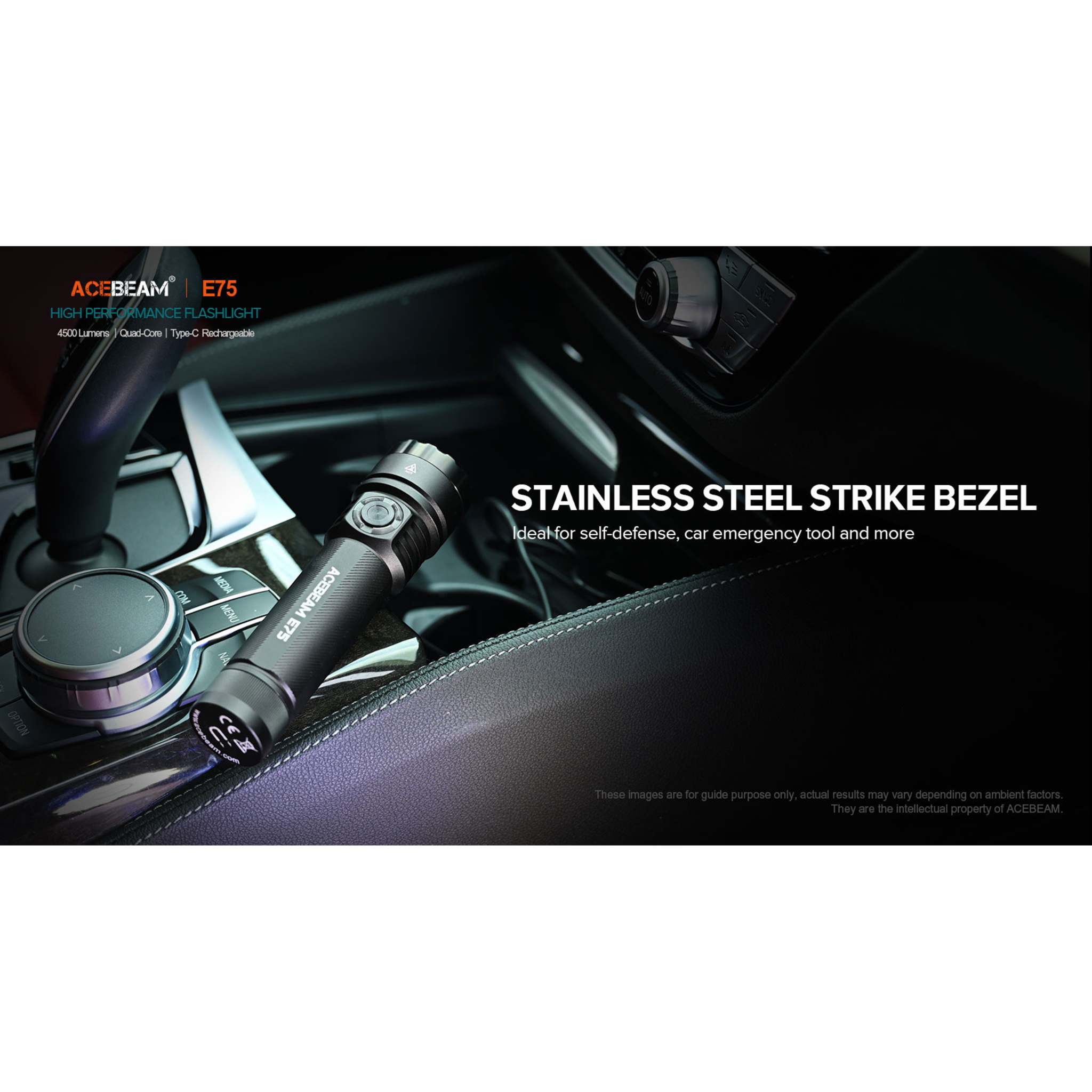 ACEBEAM E75 Quad Core LED Taschenlampe  schwarz, 5.000K, bis zu 3000 Lumen Helligkeit,  inklusive 21700 5000mAh Li-Ion Akku