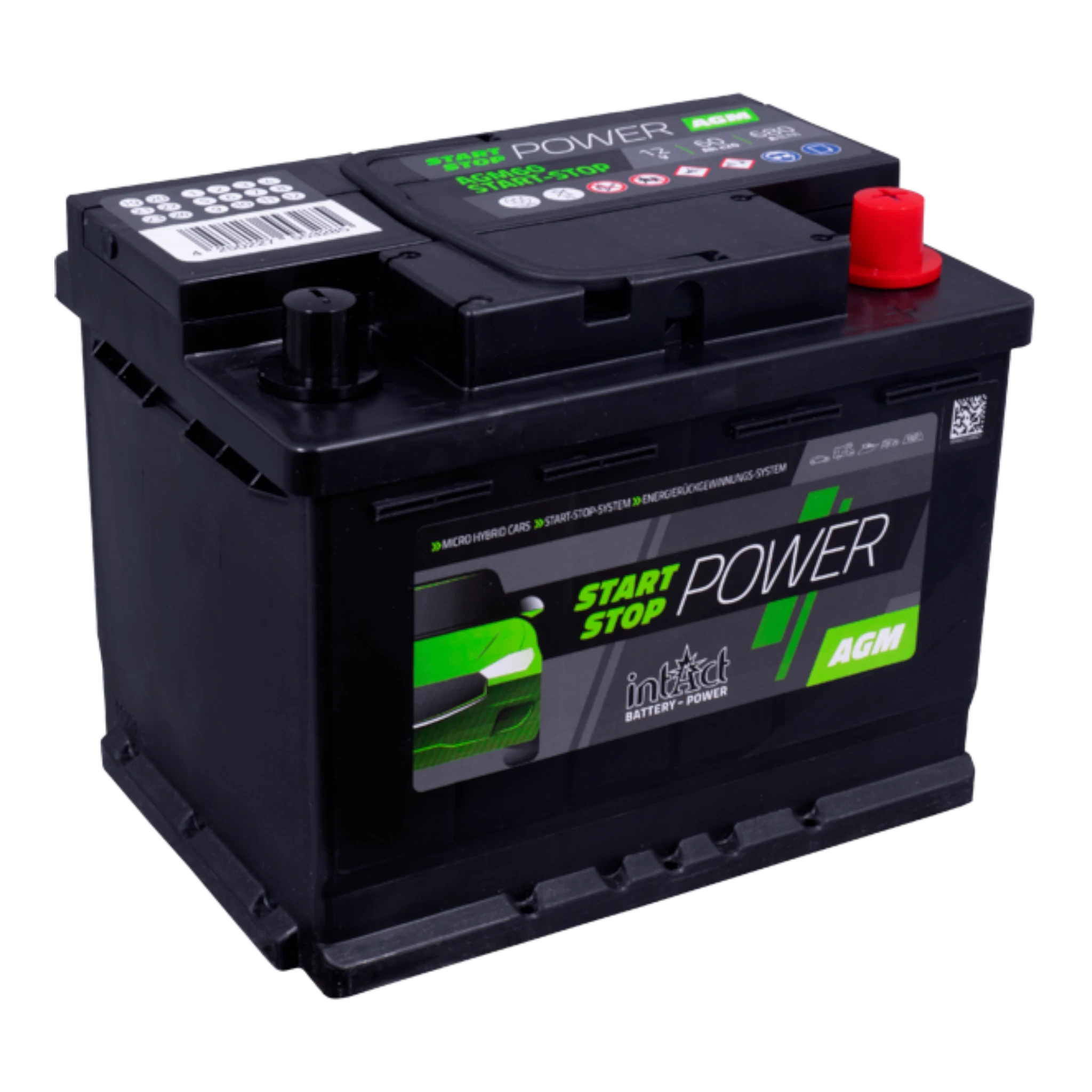 intAct Start-Stop-Power AGM AGM60SS - Start Stop Batterie AGM 12V, 60,00Ah, 680A