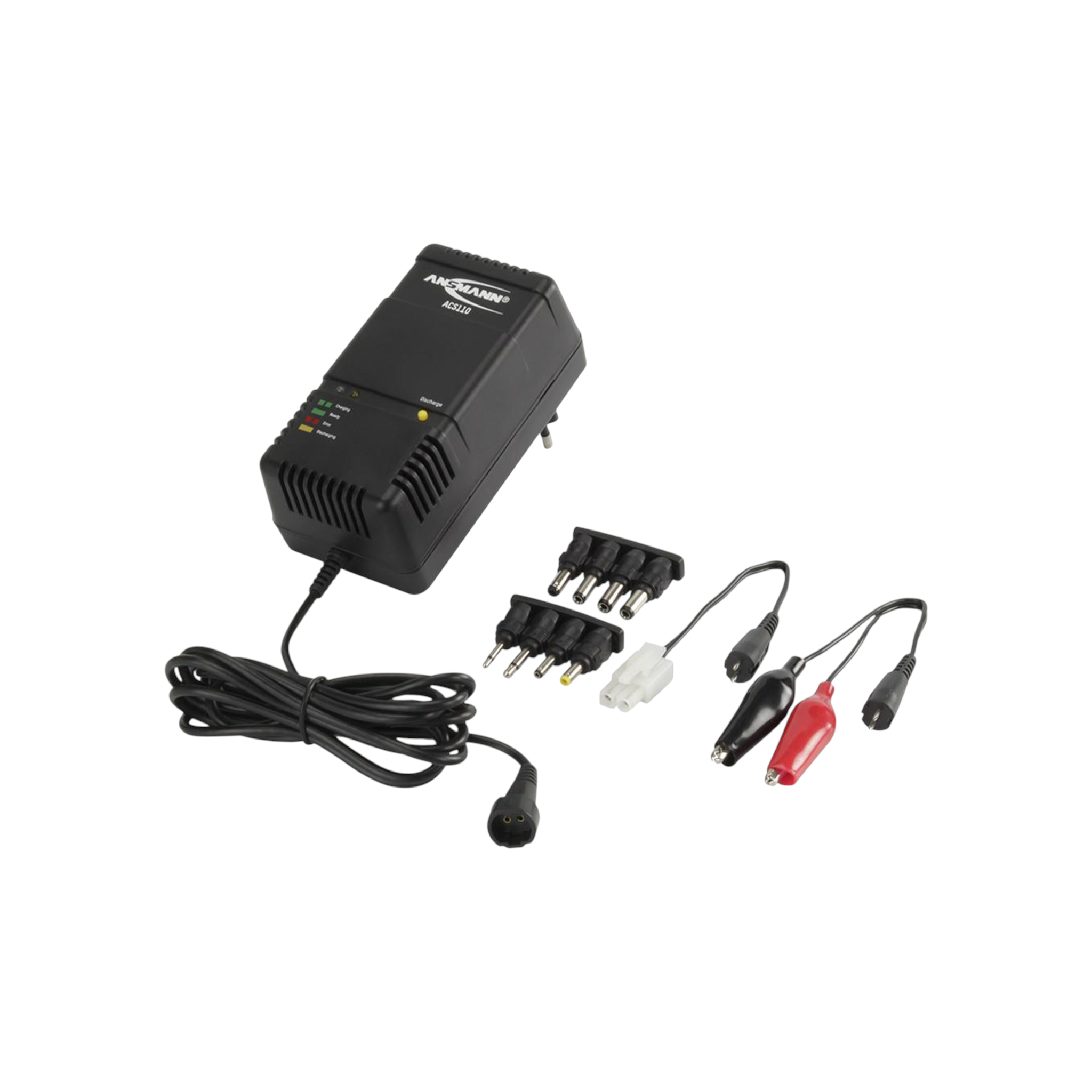 Ansmann Ladeger. ACS 110 1-10 Zellen für Akkupacks 1,2-12 V Ni-Cd / Ni-MH bis 10Ah, Ladestrom 800mAh mit Tamiya Adapter und Krokodilklemmen