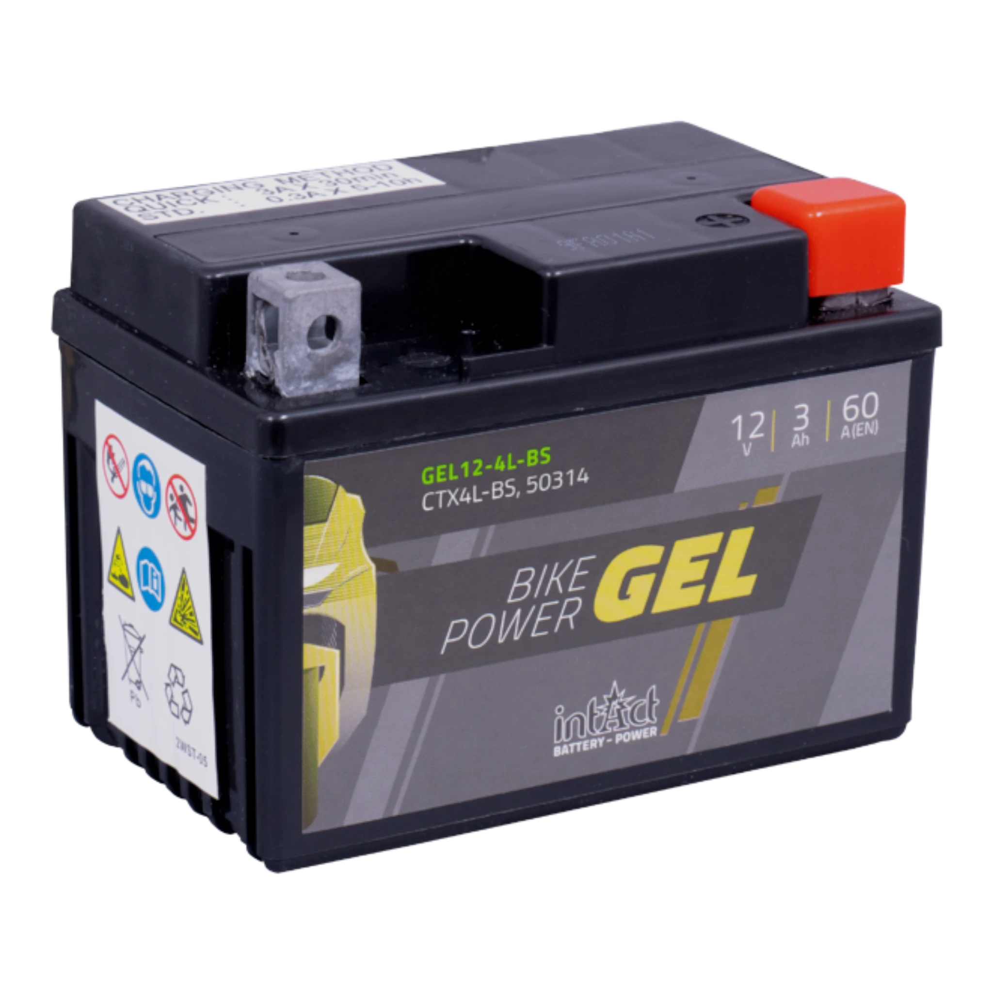intAct Bike-Power GEL GEL12-4L-BS - Gel Motorradbatterie YTX4L-BS - 12V, 3Ah, 60A
