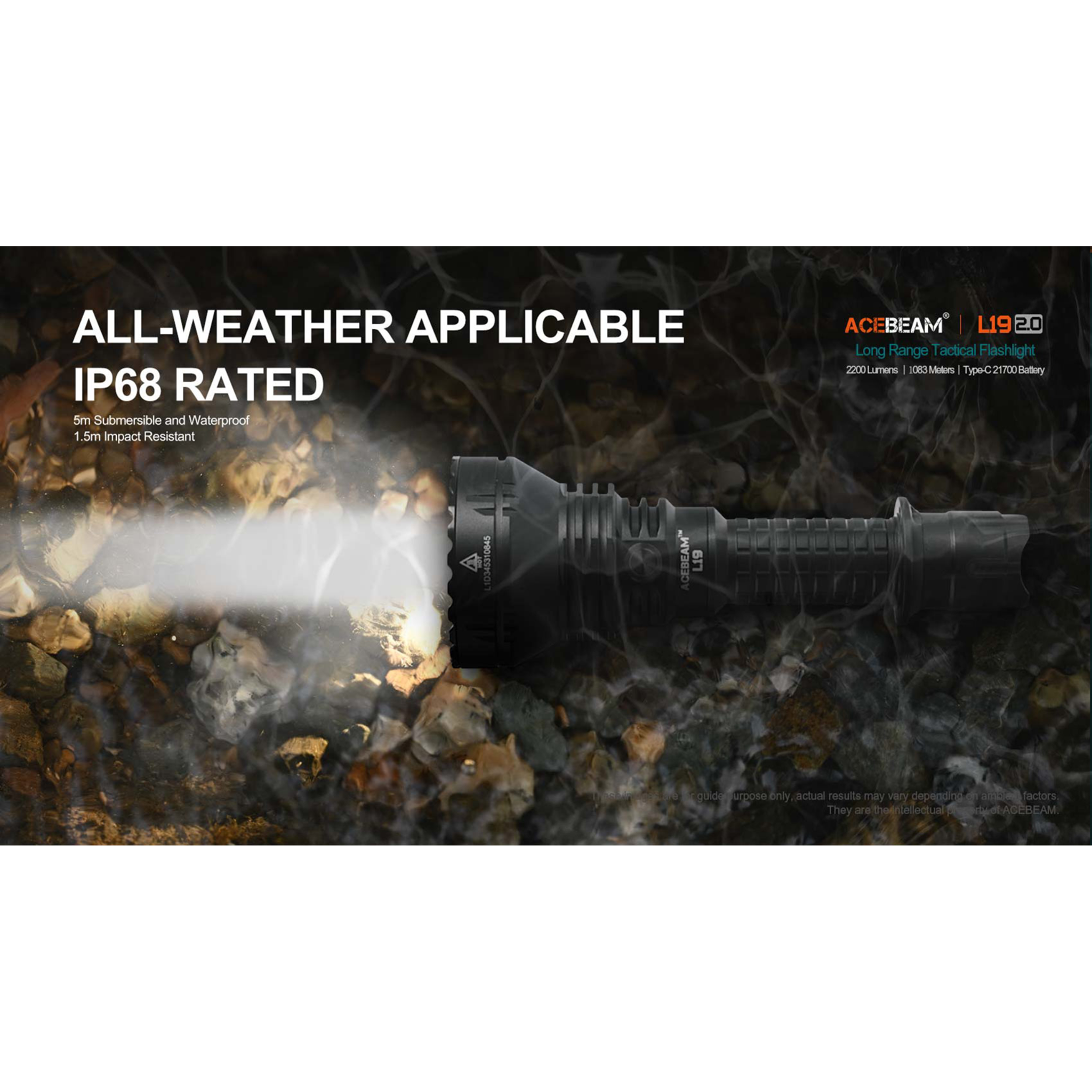 ACEBEAM L19 2.0 mit weißer LED incl. Akku Long-Range Flashlight SFT40 HI 6500K