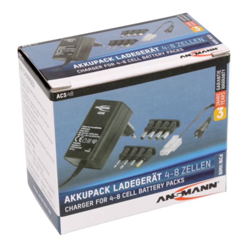 ANSMANN Steckerladegerät ACS 48 / AC48 4-8 zellige NiCD/NiMH Akkupacks  ACHTUNG: Ladezeit beachten!  Keine automatische Abschaltung!