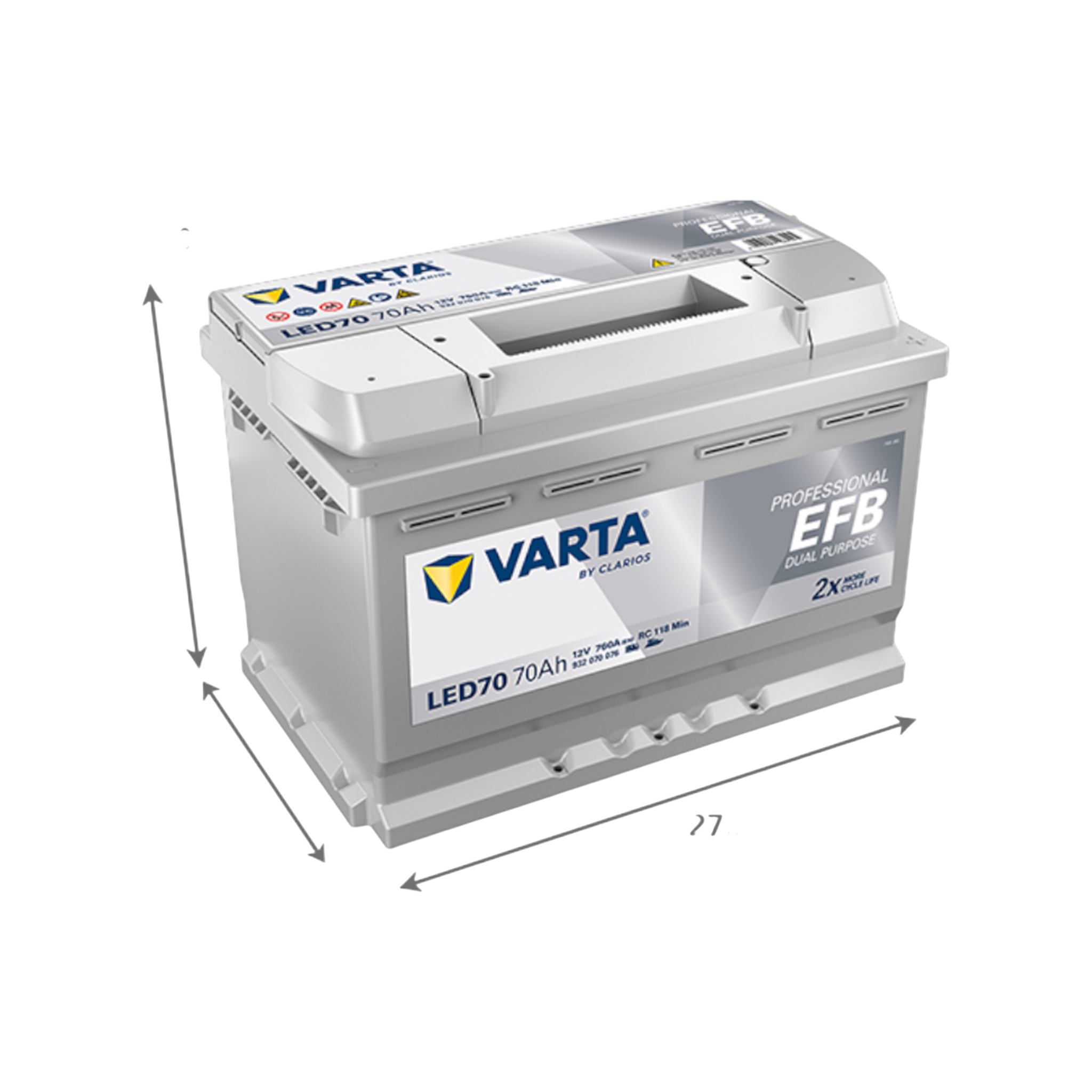 VARTA Professional Dual Purpose EFB 930070076 / LED70 EFB 12V 70Ah (EN) 760A (EN)