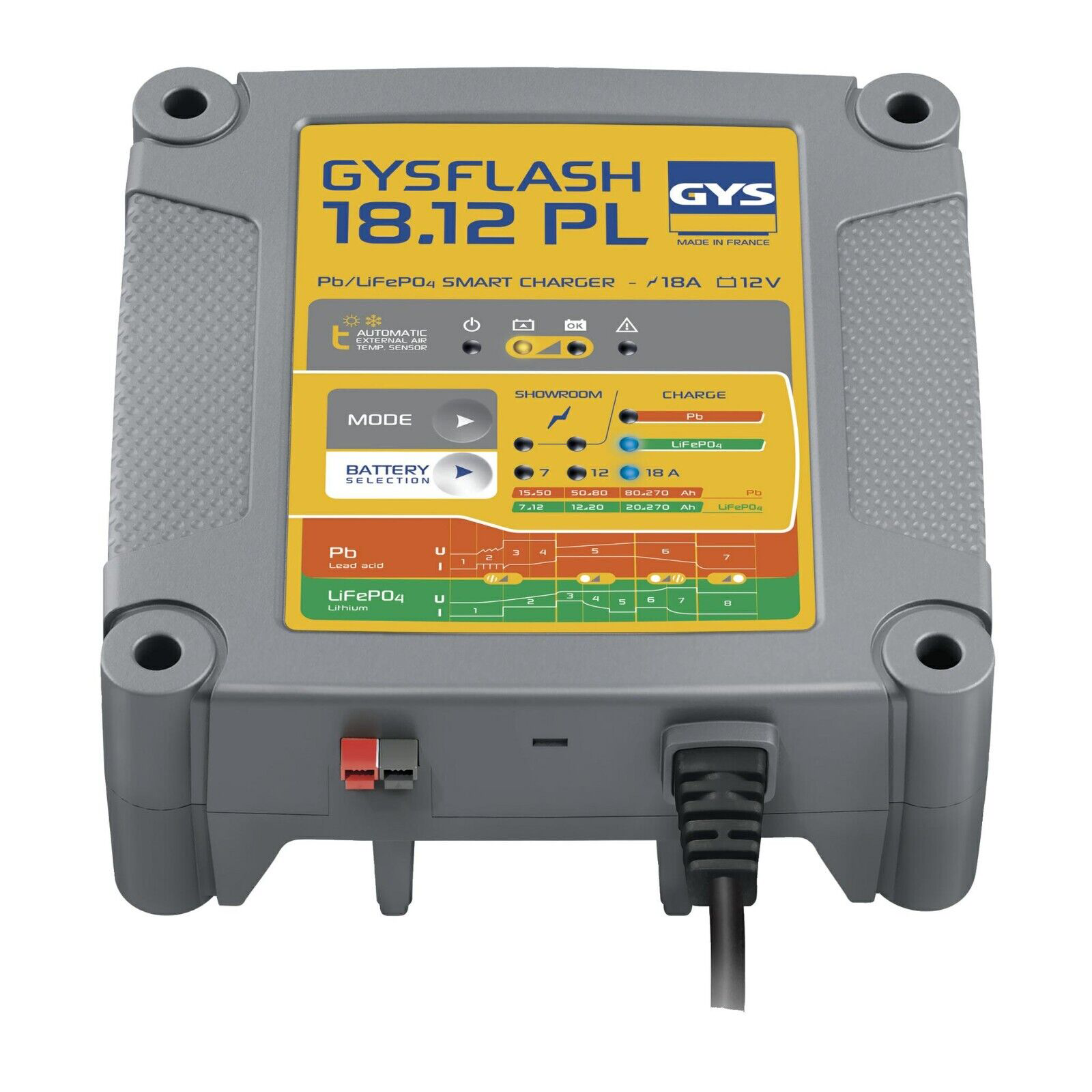 GYSFLASH 18.12 PL 12V 18A 2m Ladeleitung mit Zangen