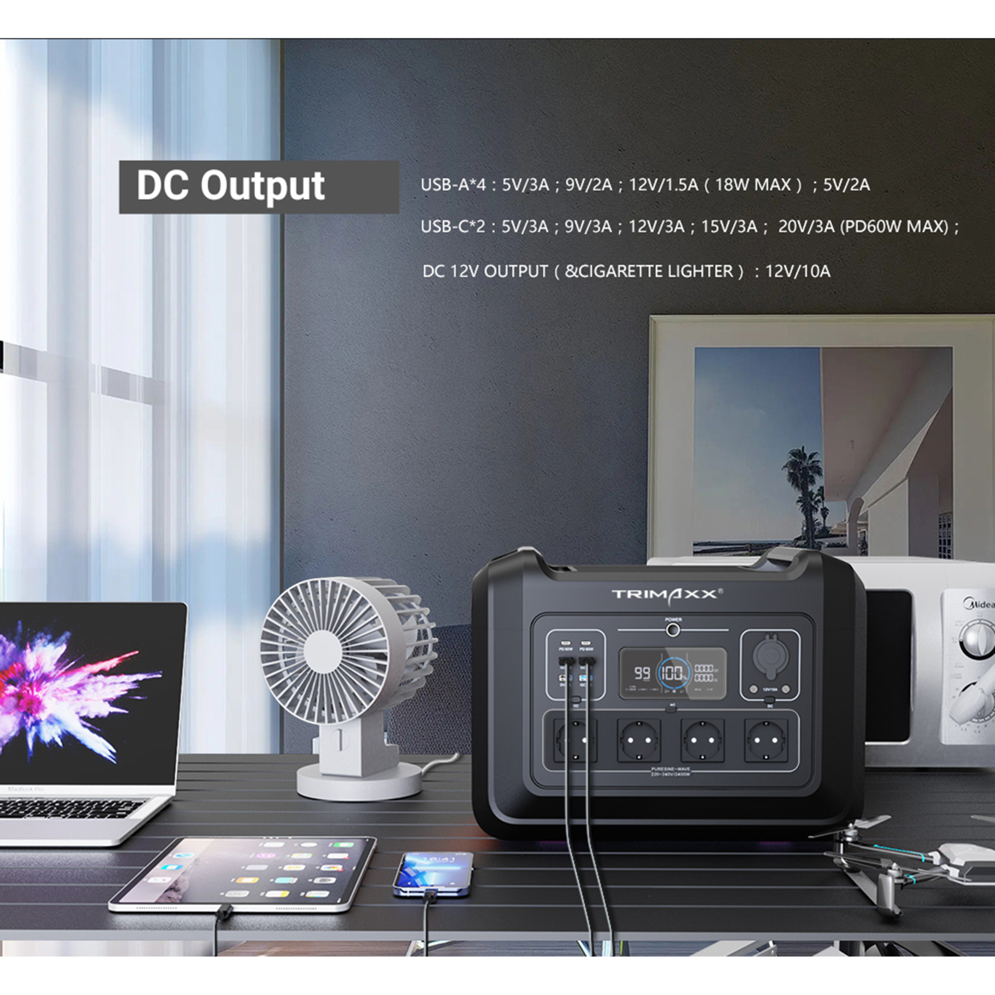 TRIMAXX PPS 2.4 easy  Portable Powerstation  2232 Wh LiFePo4  Tragbare Stromversorgung in Kofferformat inkl. Wechselrichter bis 2400 Watt Dauerlast