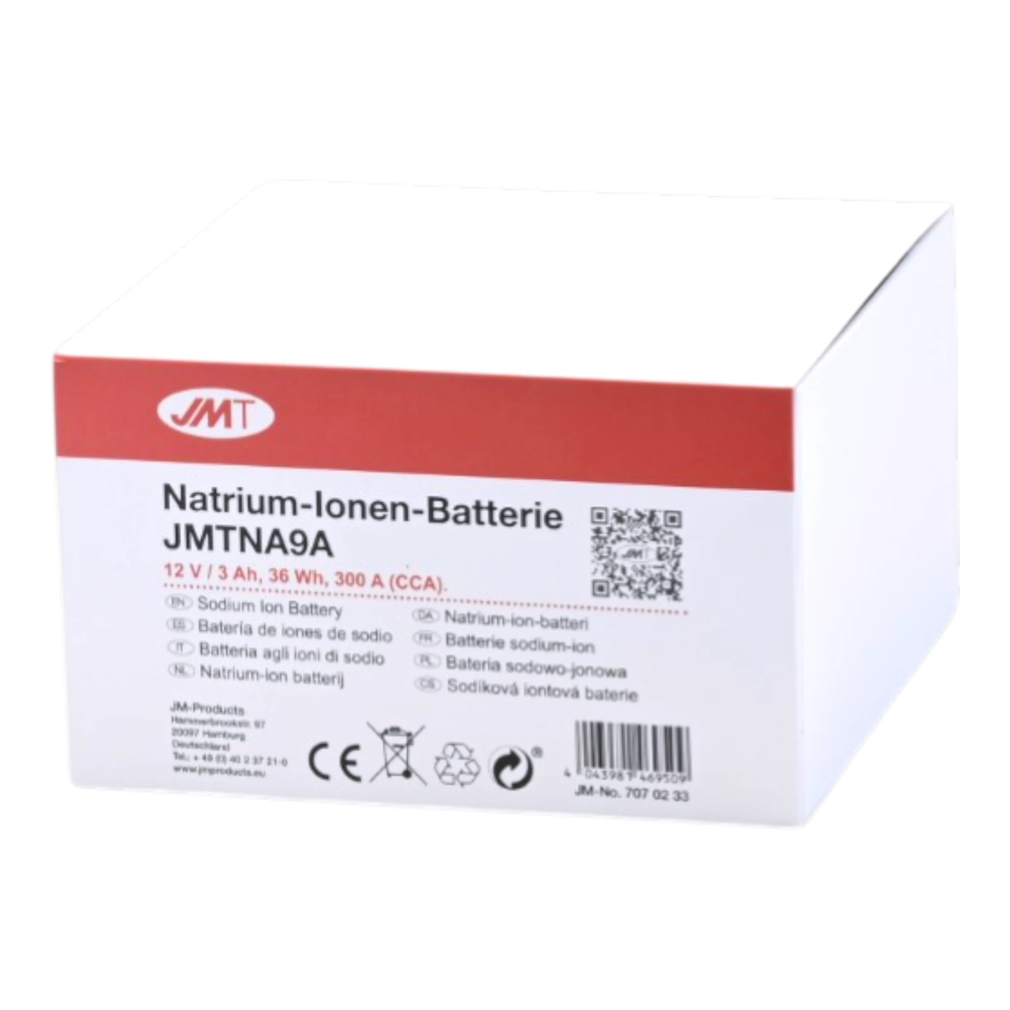 JMT JMTNA9A Natrium Motorradbatterie 12V 3Ah 300A Ladung selbst bei Tiefenentladung möglich