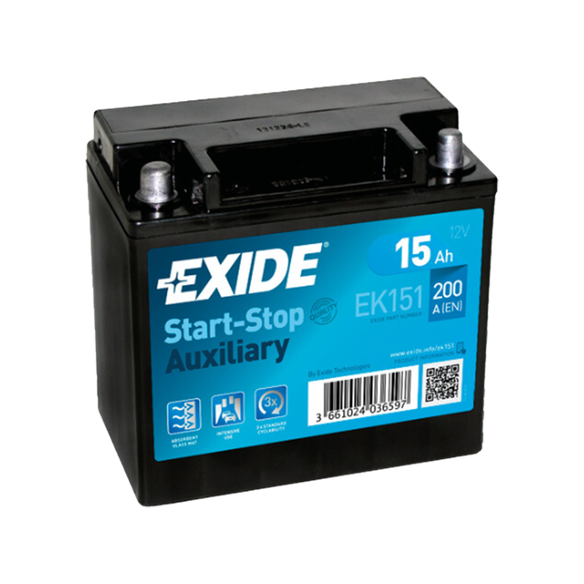 EXIDE EK151 AGM Pb Backup-Batterie 12V 15Ah/C20 - 200A(EN)