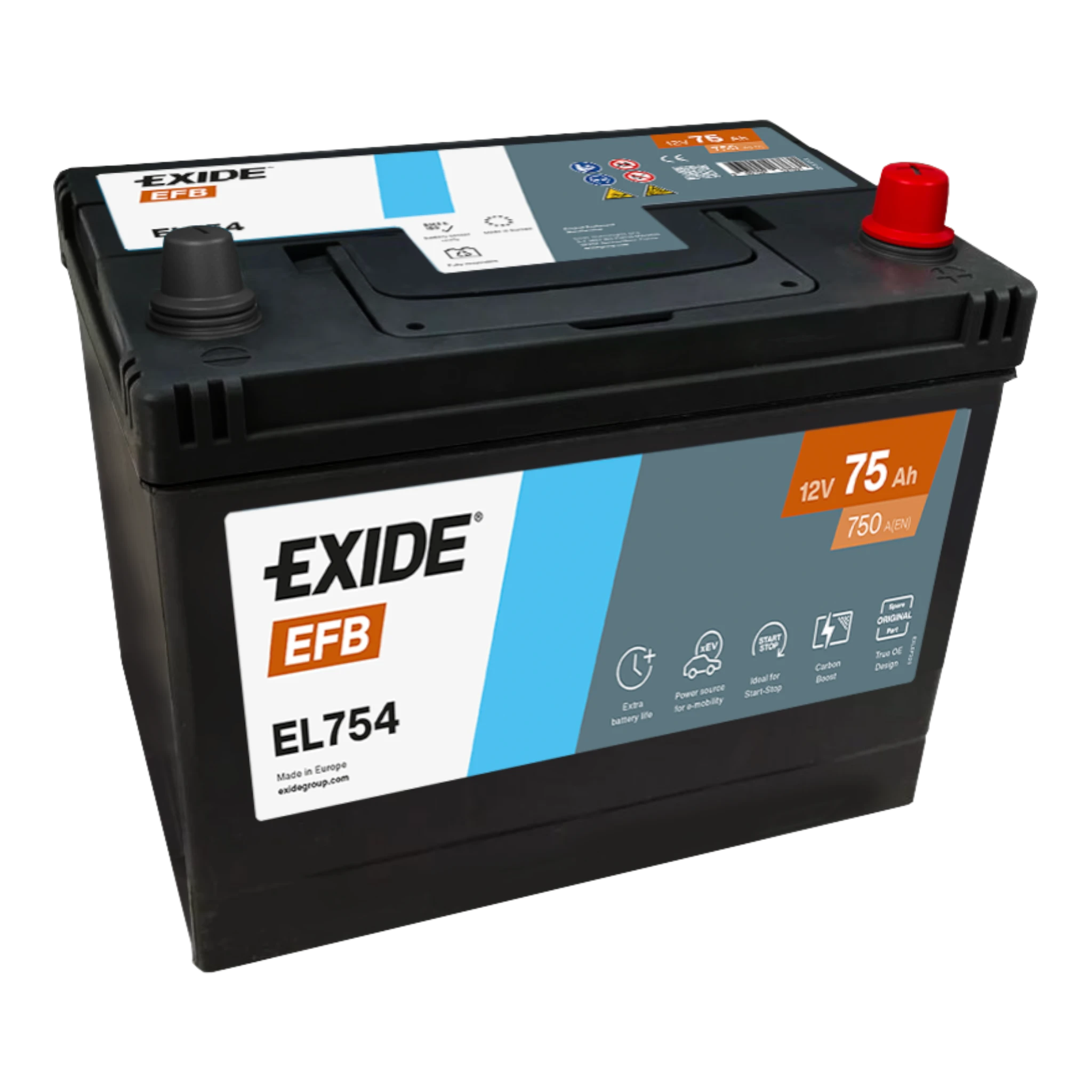 EXIDE EL754 EFB Pb Starterbatterie 12V 75Ah(C20) 750A(EN)