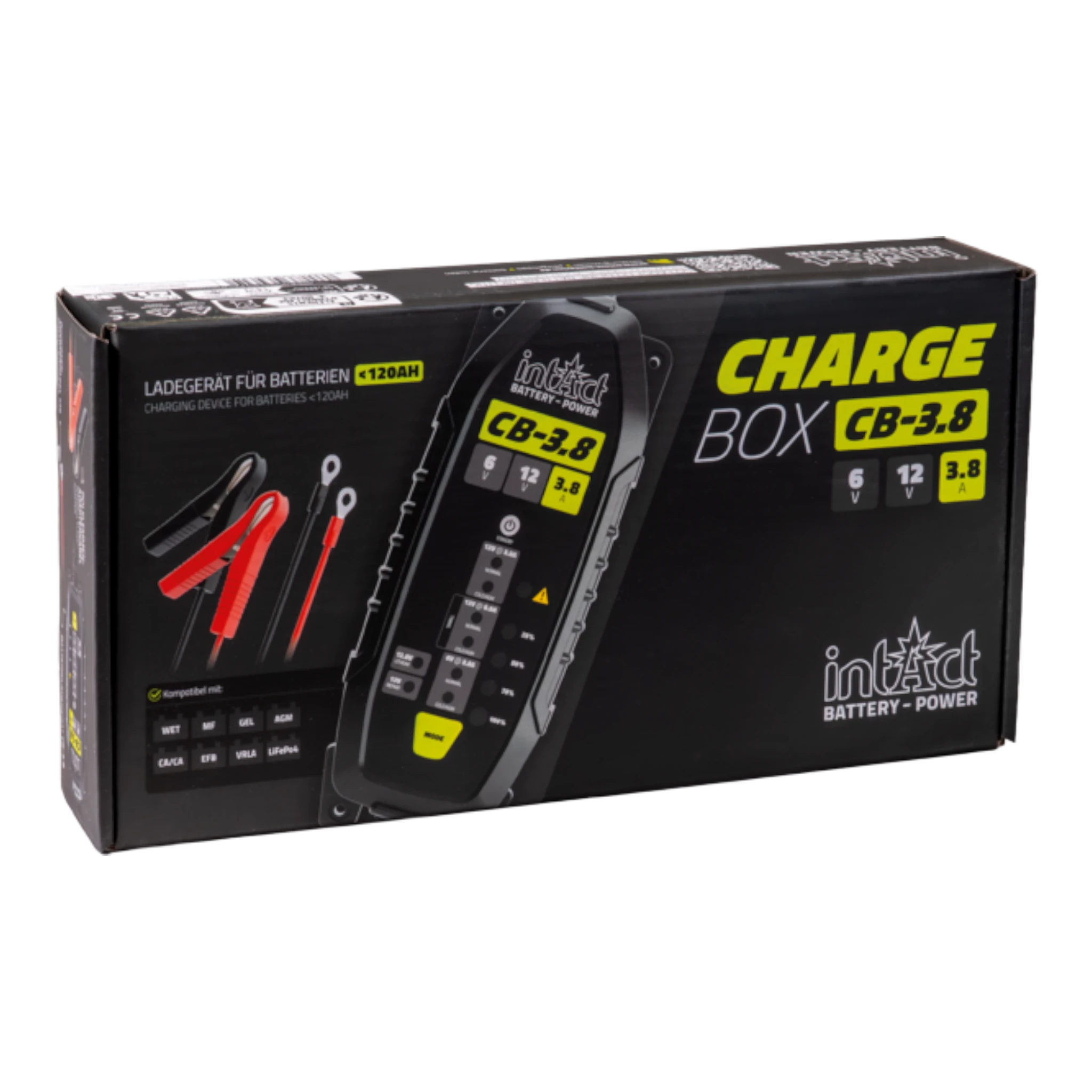 intAct ChargeBox 3.8 – kompaktes Ladegerät für Autobatterie 6V/12V bis 120 Ah