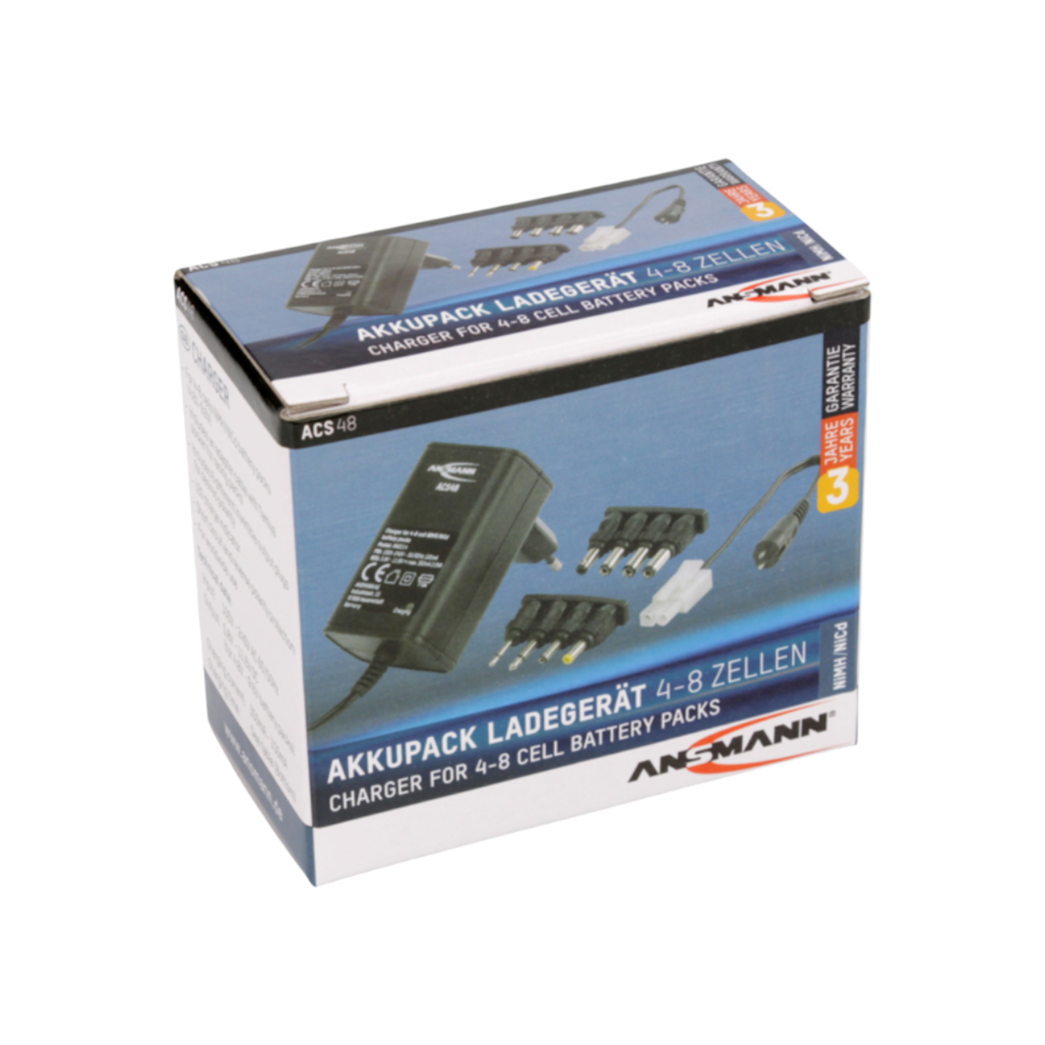 ANSMANN Steckerladegerät ACS 48 / AC48 4-8 zellige NiCD/NiMH Akkupacks  ACHTUNG: Ladezeit beachten!  Keine automatische Abschaltung!