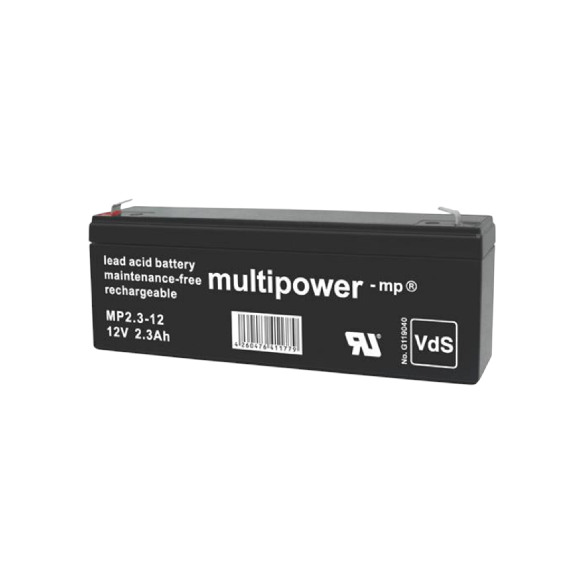 MULTIPOWER MP2.3-12 VdS AGM Akku Pb 12V 2,3Ah 4,8mm Fastonstecker