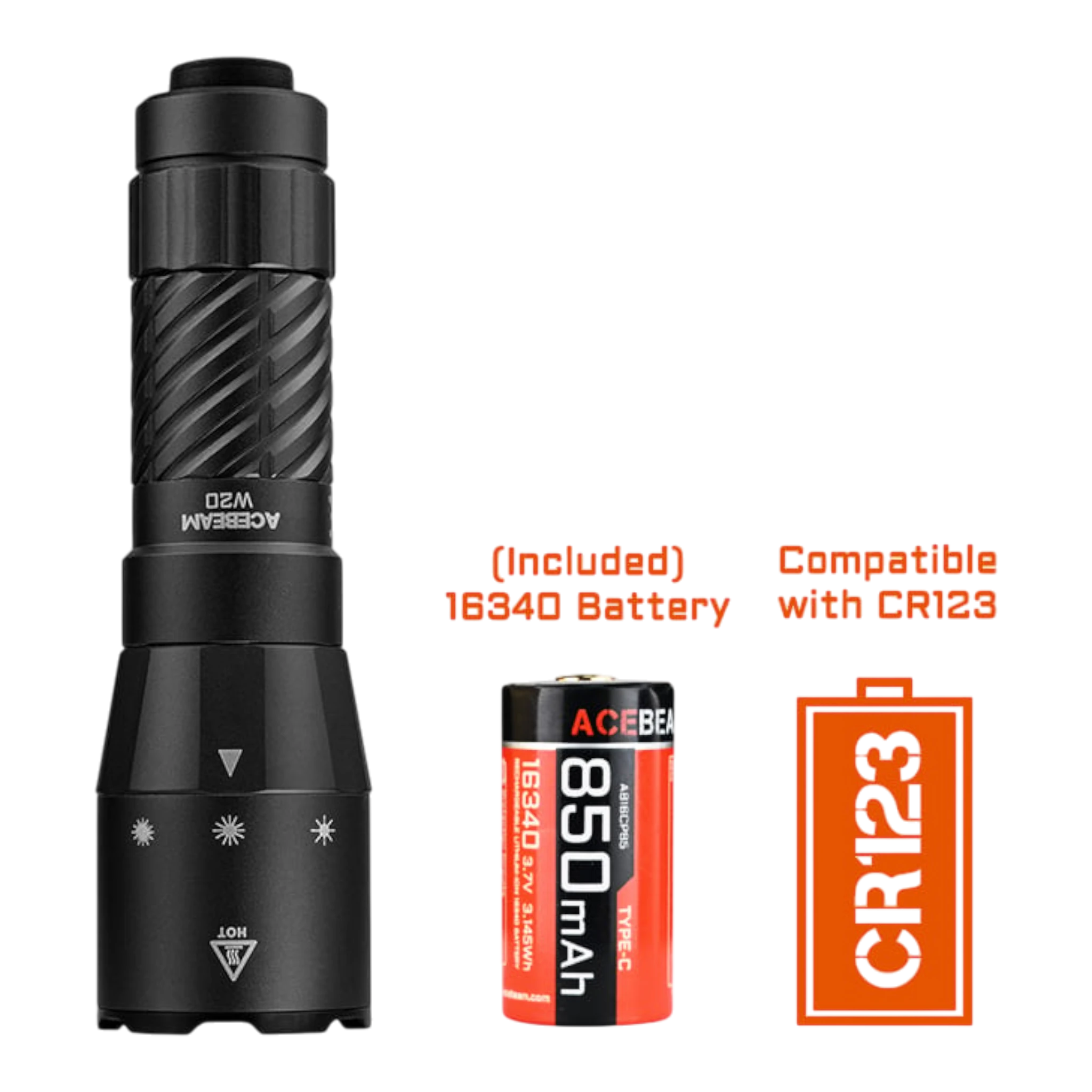 Acebeam W20 LEP-Taschenlampe mit breitem Abstrahlwinkel. max. 600 Lumen/bis 1100Meter