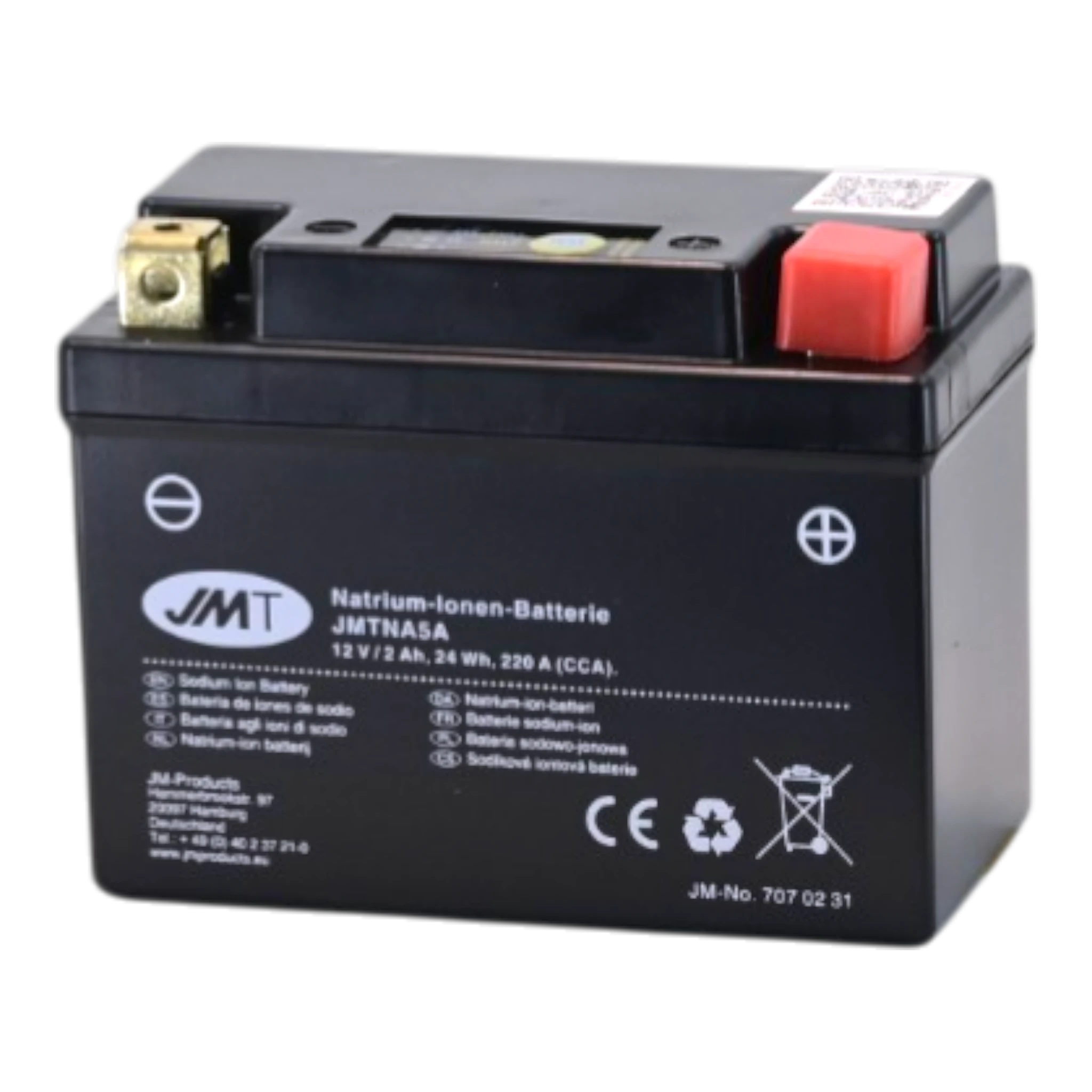 JMT JMTNA5A  Natrium Motorradbatterie 12V 2Ah 220A Ladung selbst bei Tiefentladung inkl. 4 Schaumstoffblöcken zum Anpassen der Maße