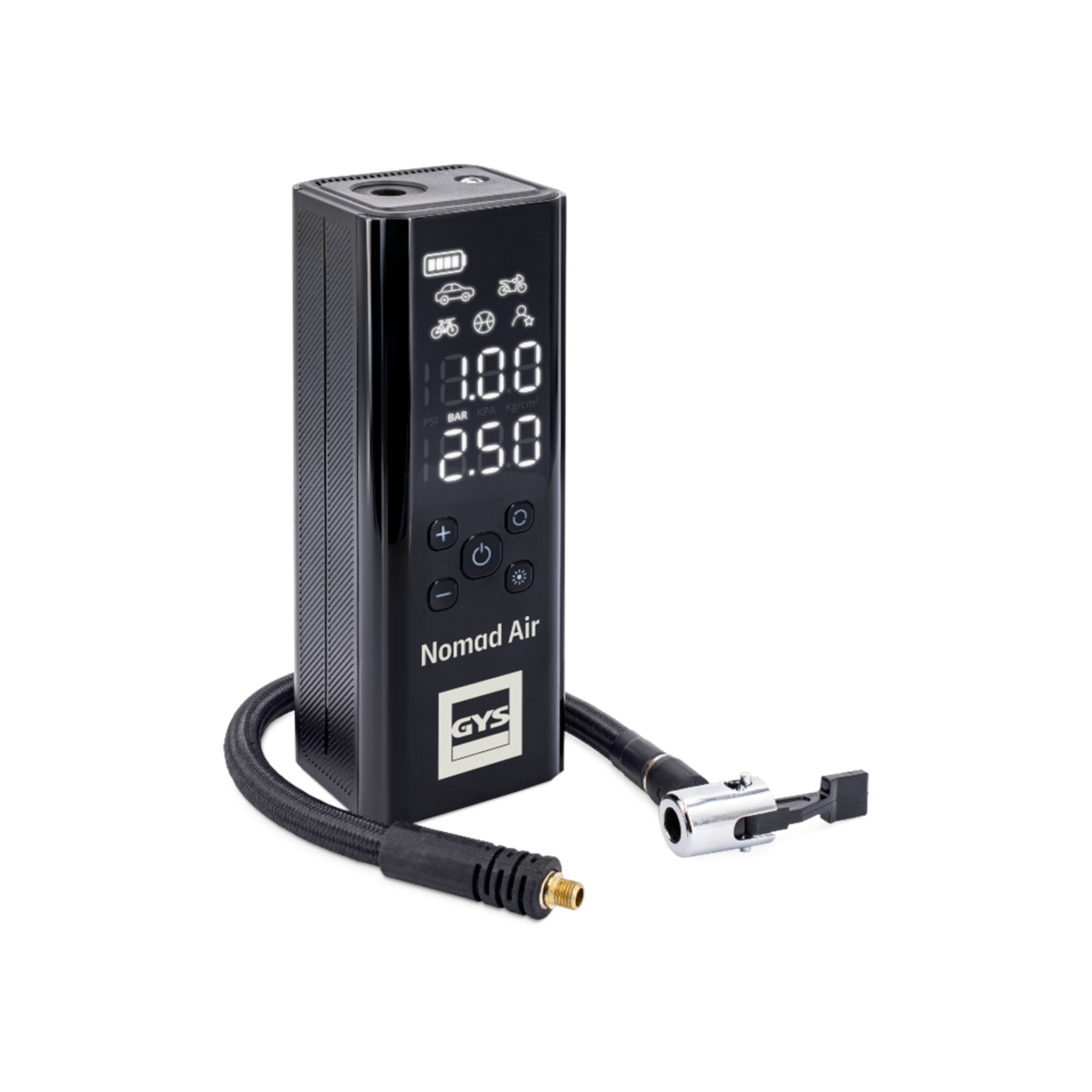 GYS Nomad Air tragbarer Kompressor mit Akku 0,25 bis 10,35 bar, stoppt automatisch, 5 Aufsätze