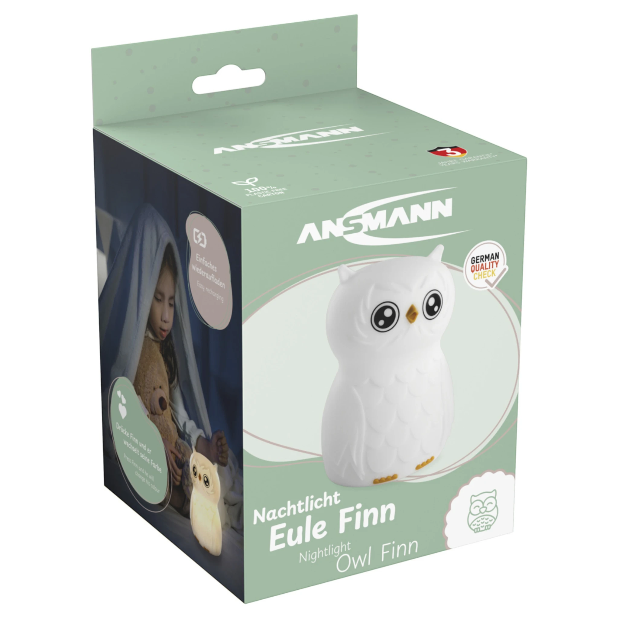 Ansmann Nachtlicht  Eule Finn  Farbwechsel (8 Farben) inkl. Ladekabel USB-C