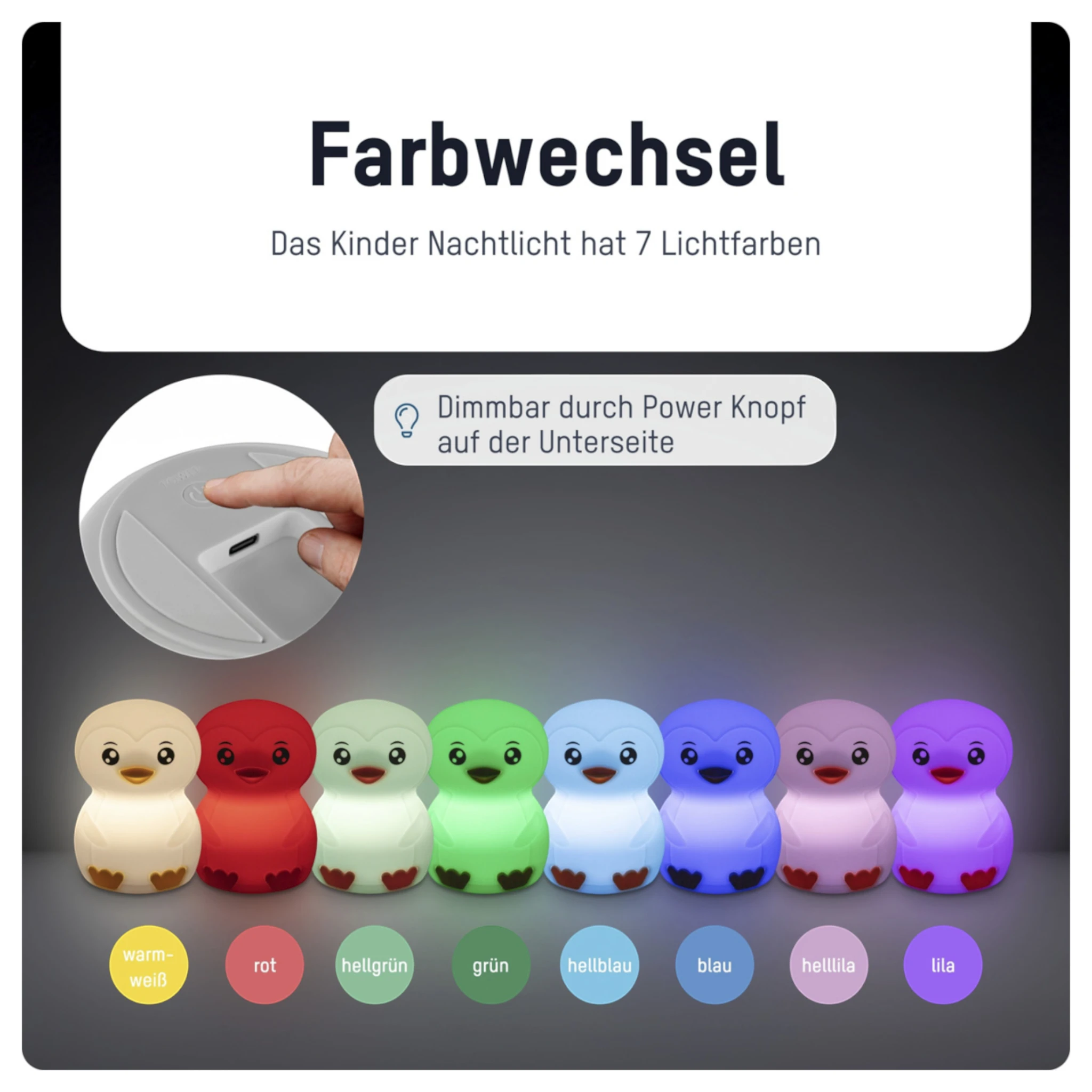 Ansmann Nachtlicht  Pinguin Leon  Farbwechsel (8 Farben) inkl. Ladekabel