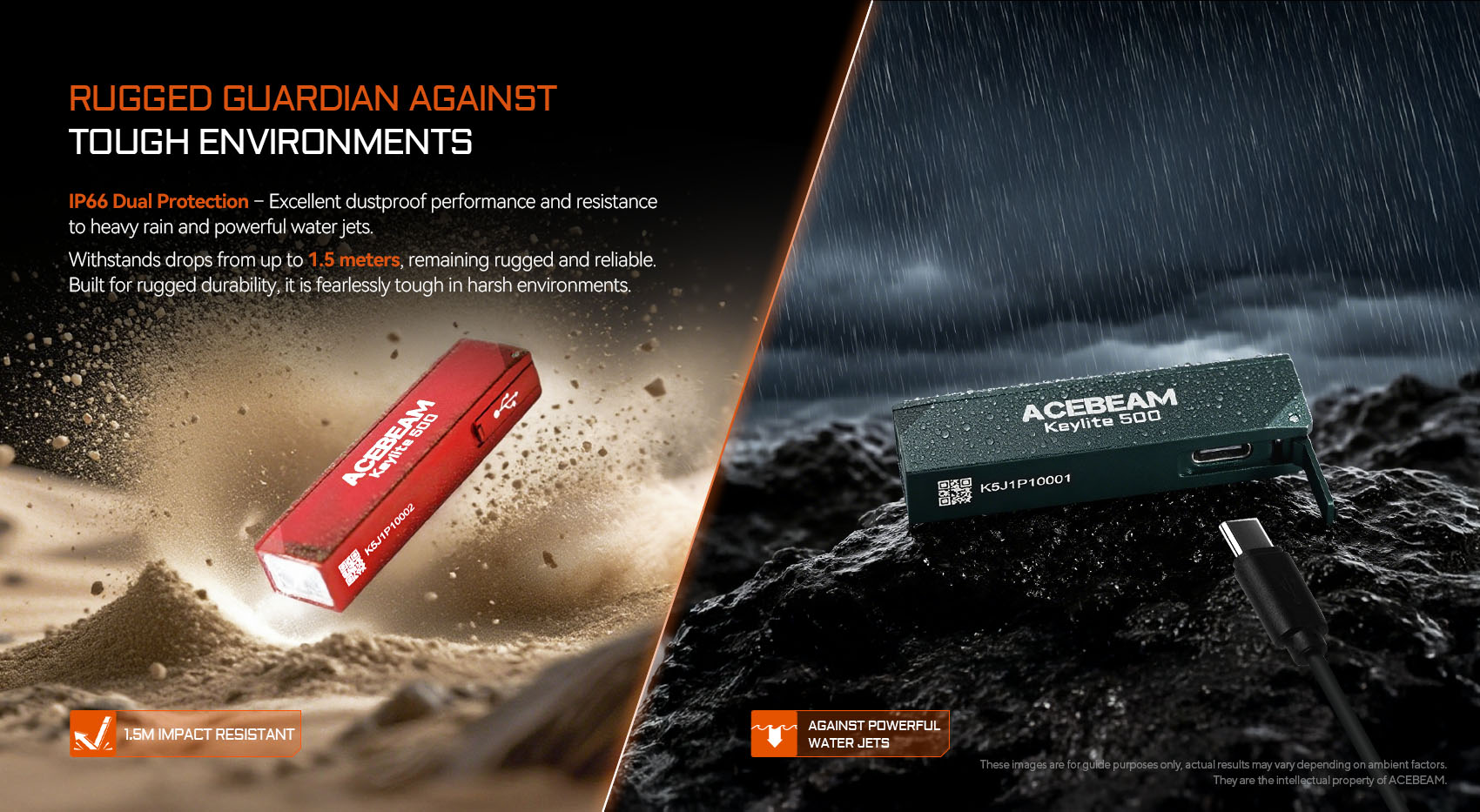 Acebeam Keylite 500 orange 500 Lumen, aufladbar über USB-C, Doppelte LEDs Ultrakompakt, 6 Modi, Wasserfest, Leuchtdauer 12h