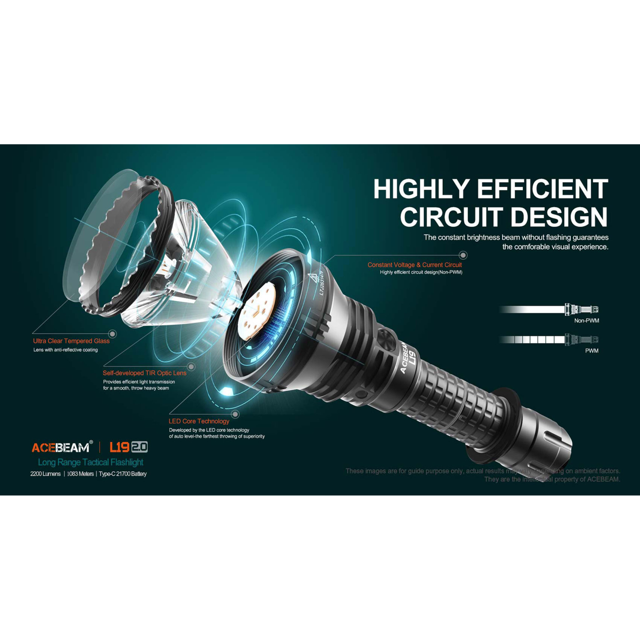 ACEBEAM L19 2.0 mit weißer LED incl. Akku Long-Range Flashlight SFT40 HI 6500K