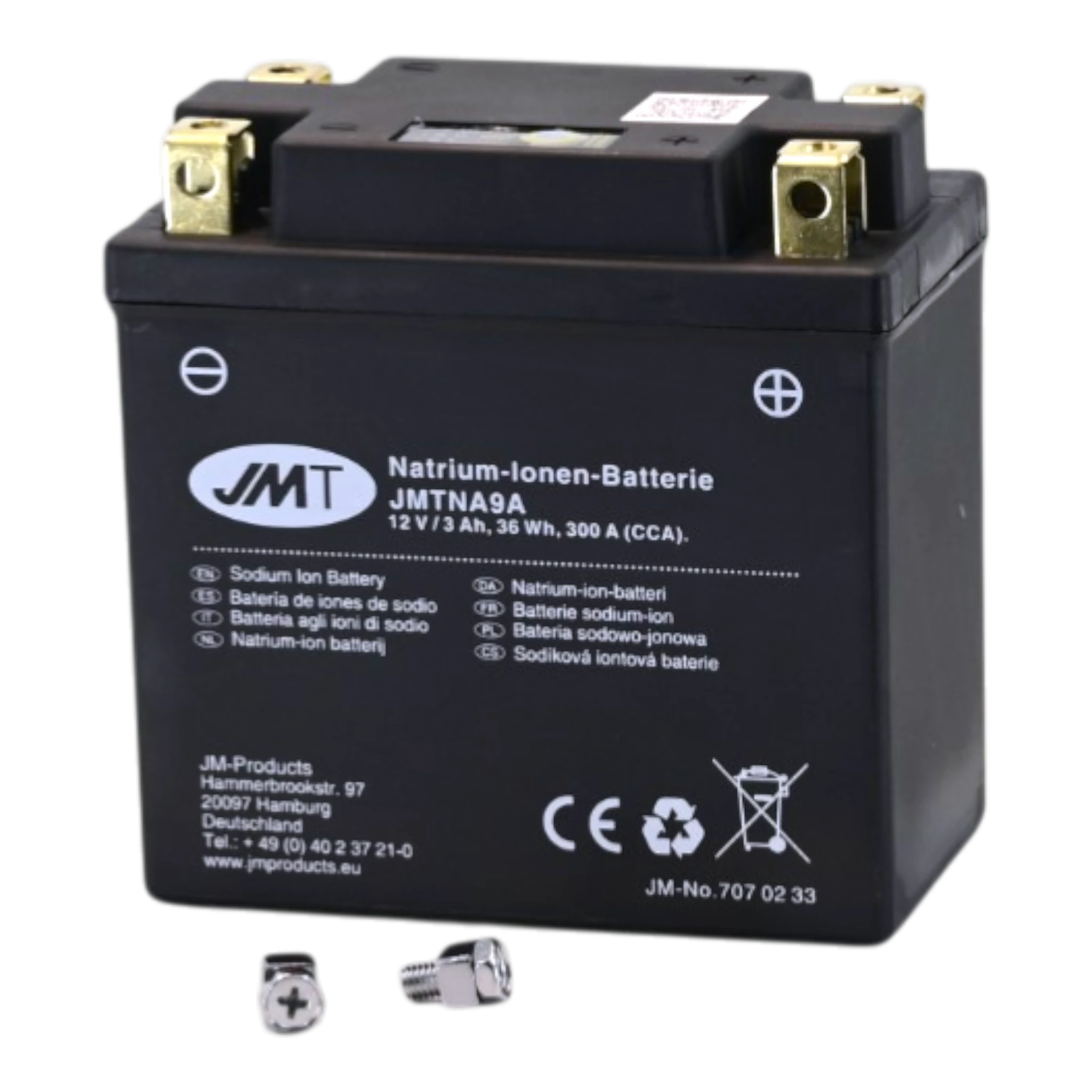 JMT JMTNA9A Natrium Motorradbatterie 12V 3Ah 300A Ladung selbst bei Tiefenentladung möglich