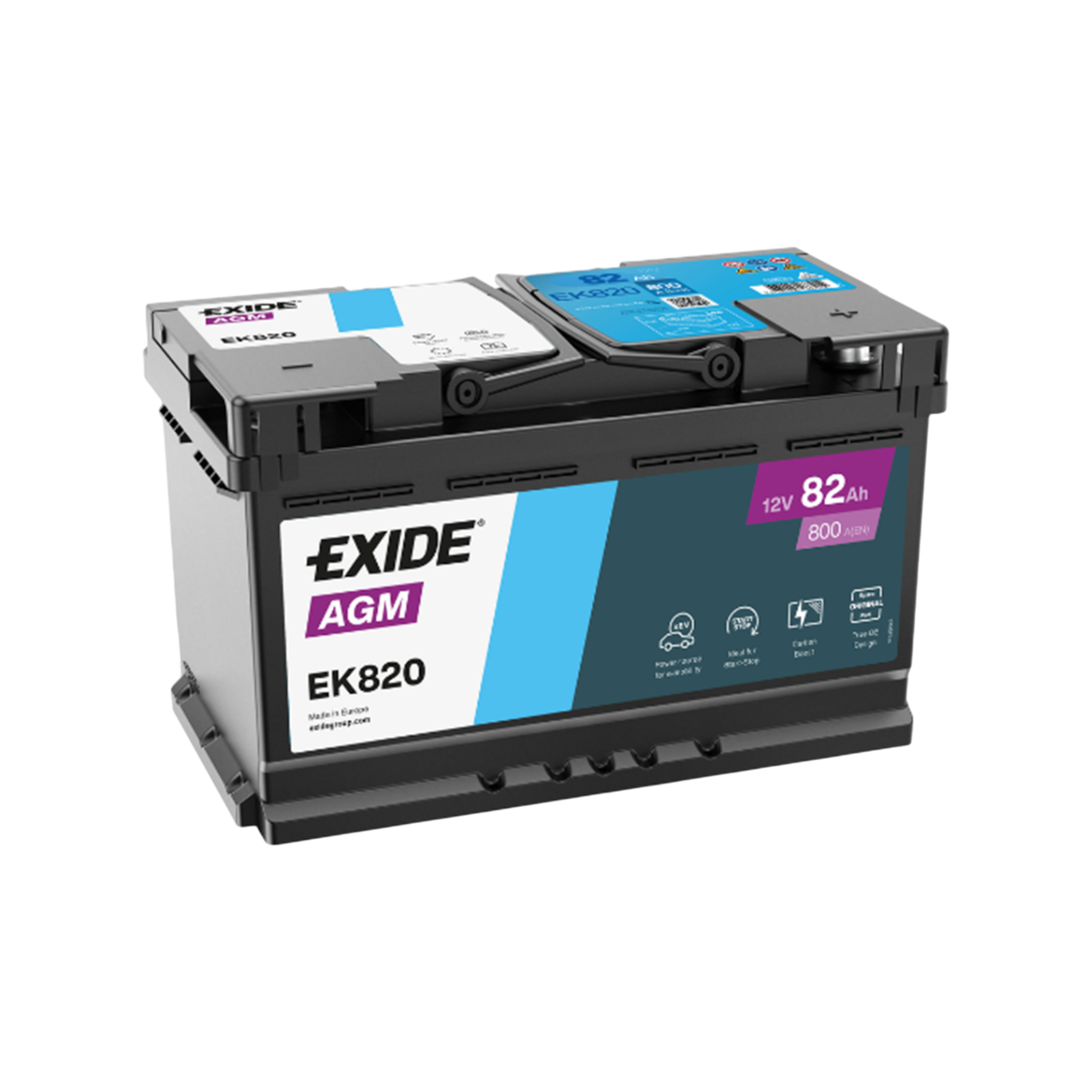 EXIDE EK820 AGM Pb Starterbatterie  12V 82Ah/C20 - 800A(EN)