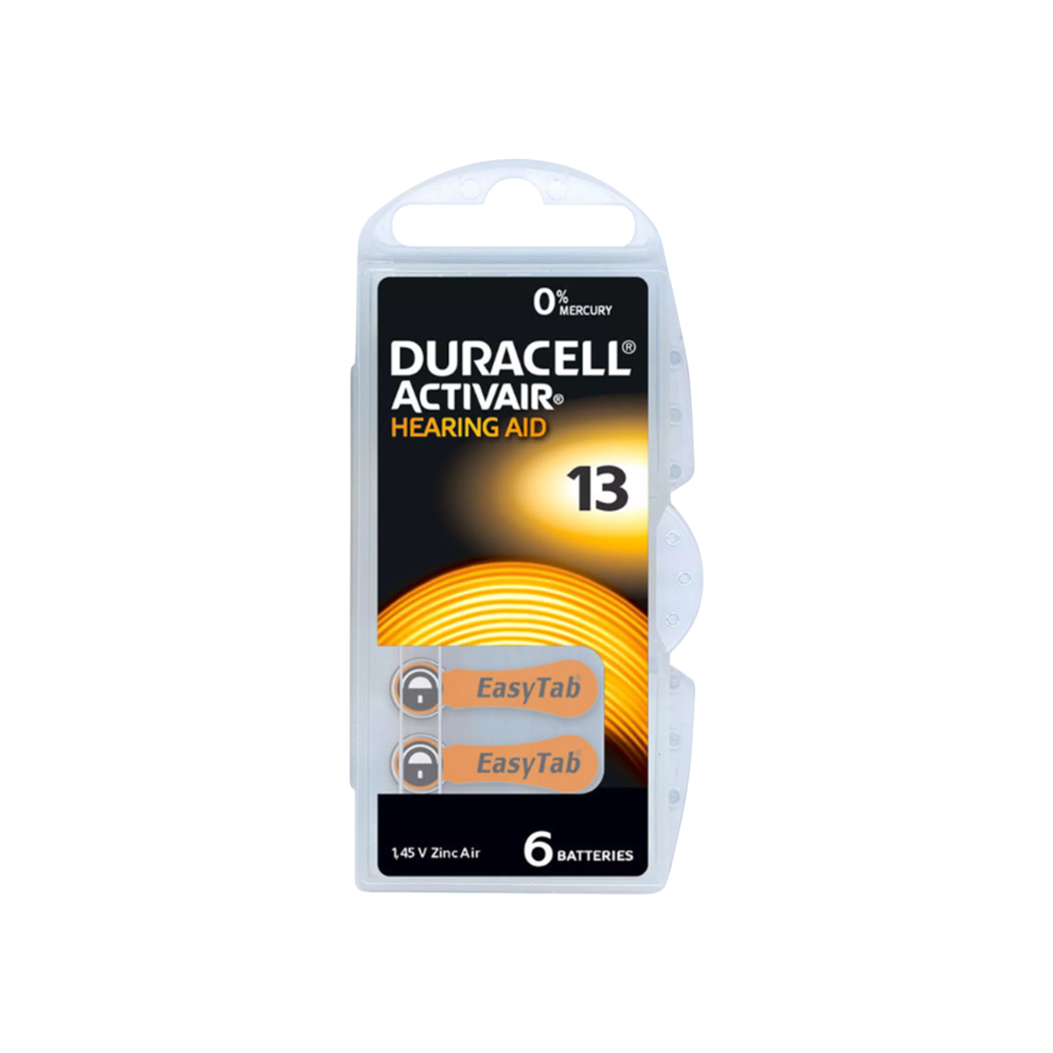 Duracell Easy Tab Activair 13  Hörgerätebatterie  1,4V Zink-Luft 6er Blister