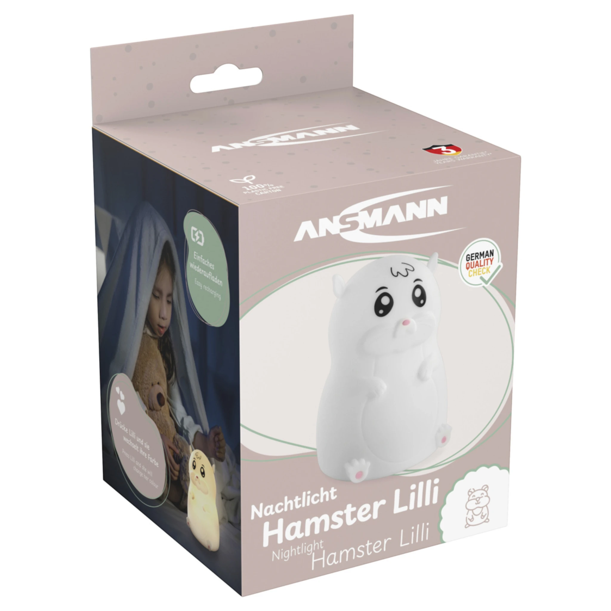 Ansmann Nachtlicht  Hamster Lilli  Farbwechsel (8 Farben) inkl. Ladekabel USB-C