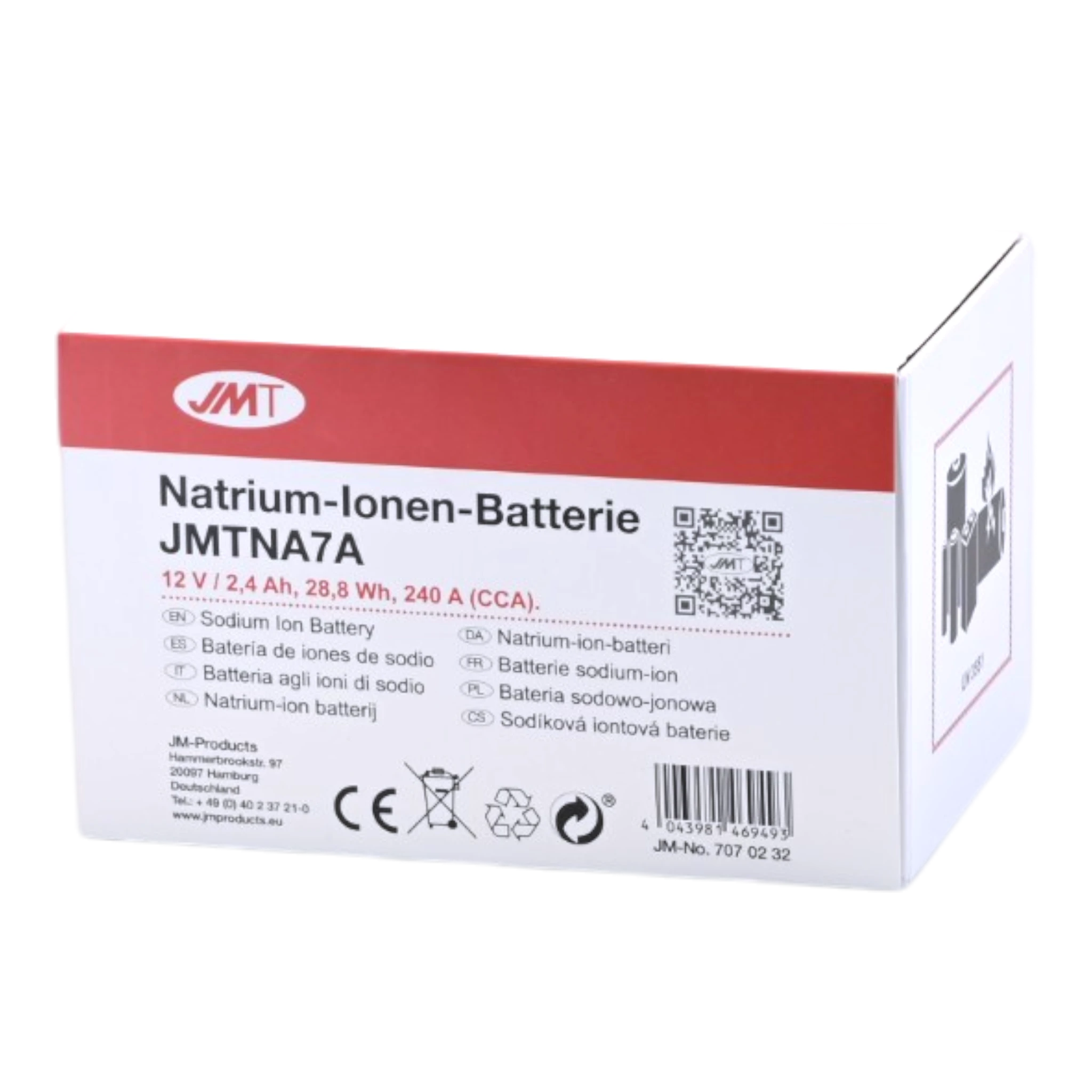 JMT JMTNA7A Natrium Motorradbatterie 12V 2,4Ah 240A Ladung selbst bei Tiefenentladung