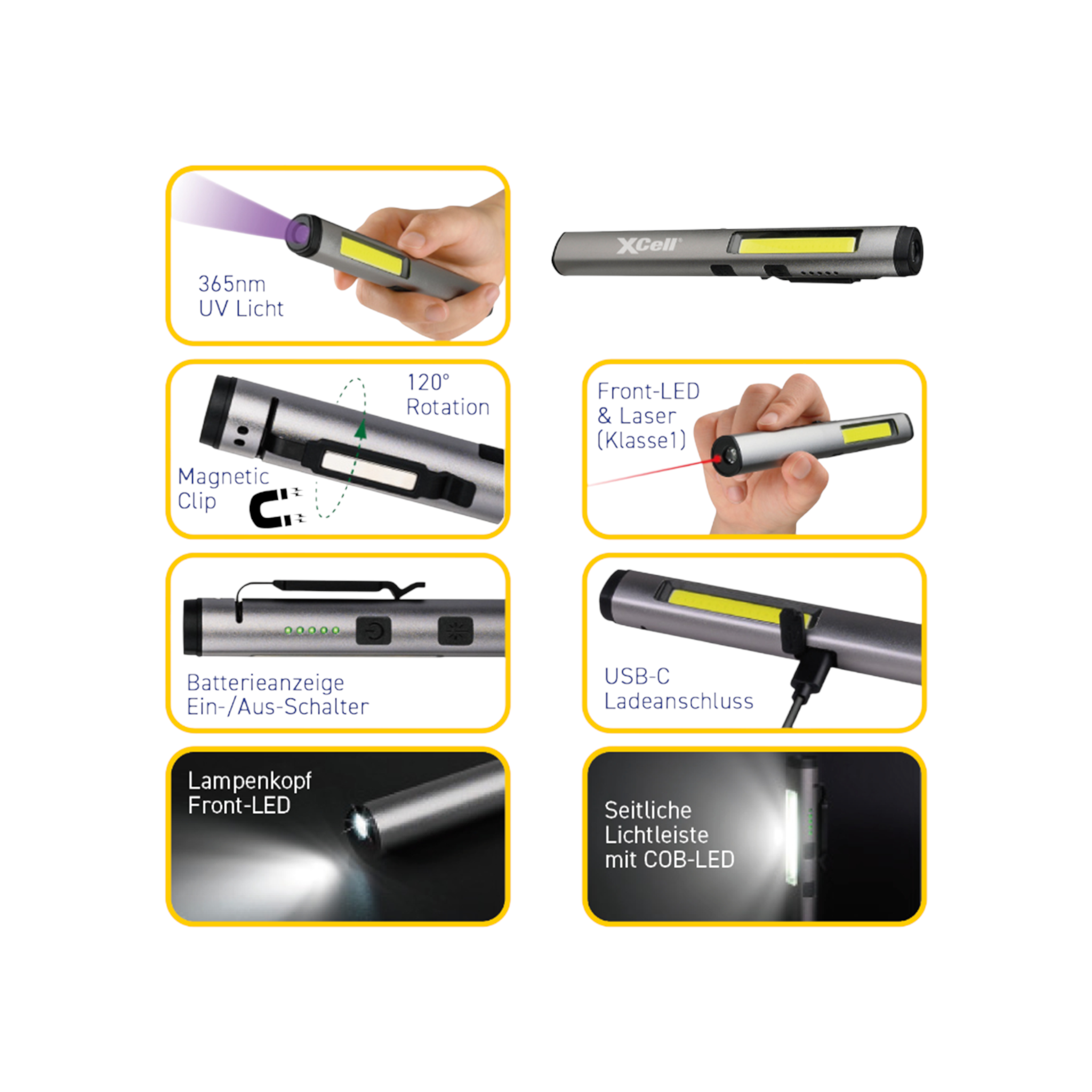 XCell LED-Stiftleuchte MULTI mit UV- und Laserlicht