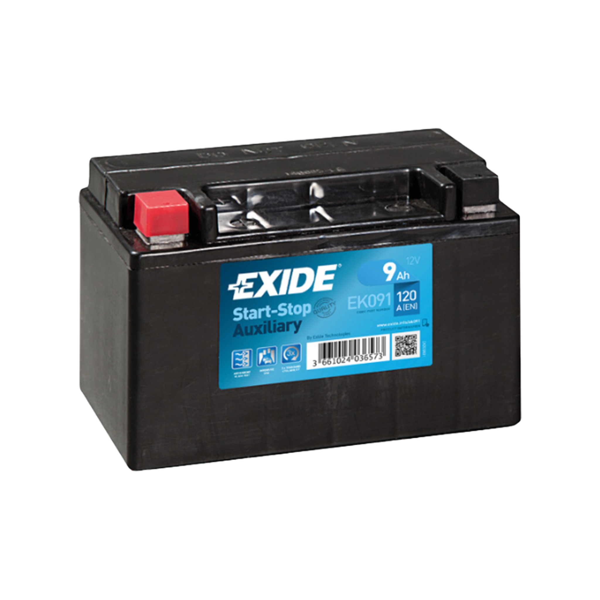 EXIDE EK091 AGM Pb Backup-Batterie  12V 9Ah/C20 - 120A(EN)