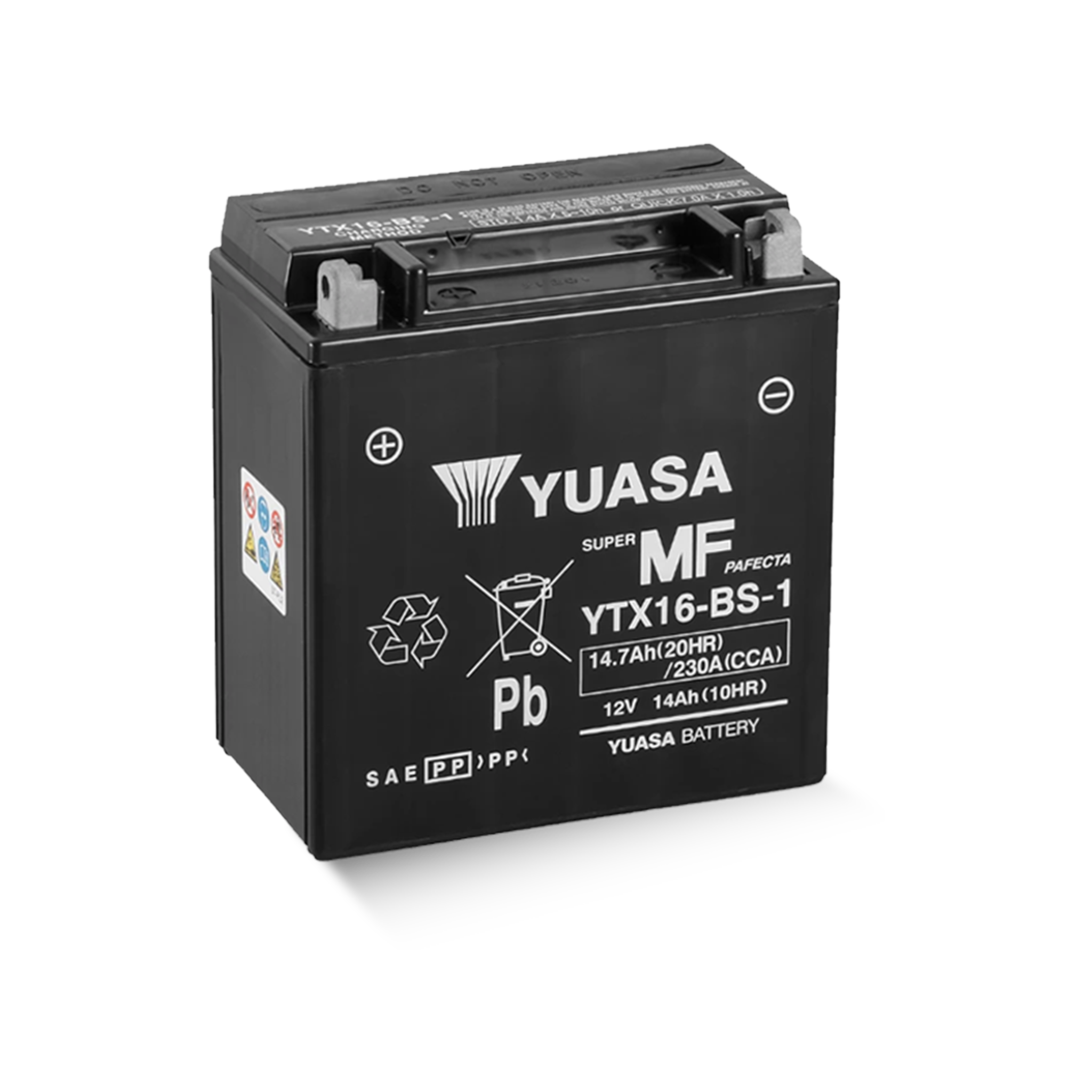 YUASA YTX16-BS-1 CP 12V 14,7Ah/C20 - 230A (EN) Motorradbatterie WF Anschlüsse Seite