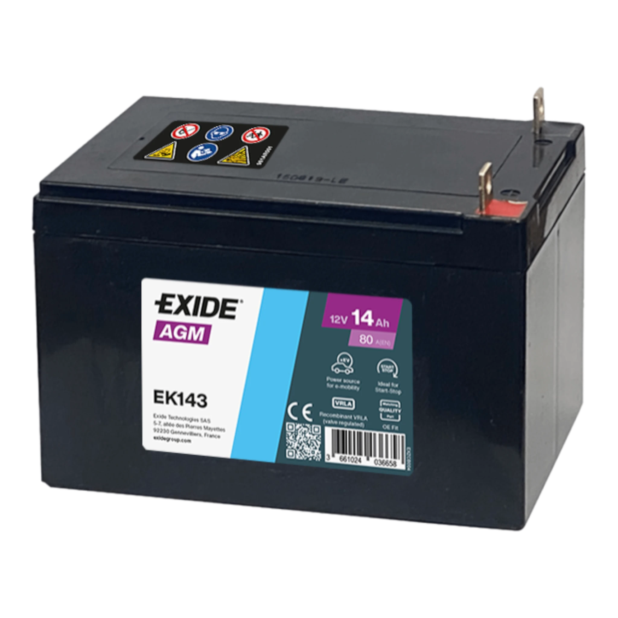 EXIDE EK143 AGM Pb Backup-Batterie 12V 14Ah/C20 80A(EN)