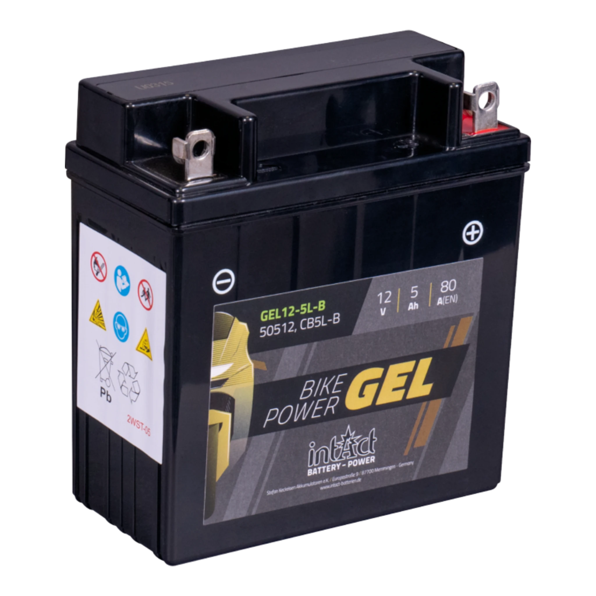 intAct Bike-Power GEL GEL12-5L-B - Gel Motorradbatterie YB5L-B - 12V, 5Ah, 80A