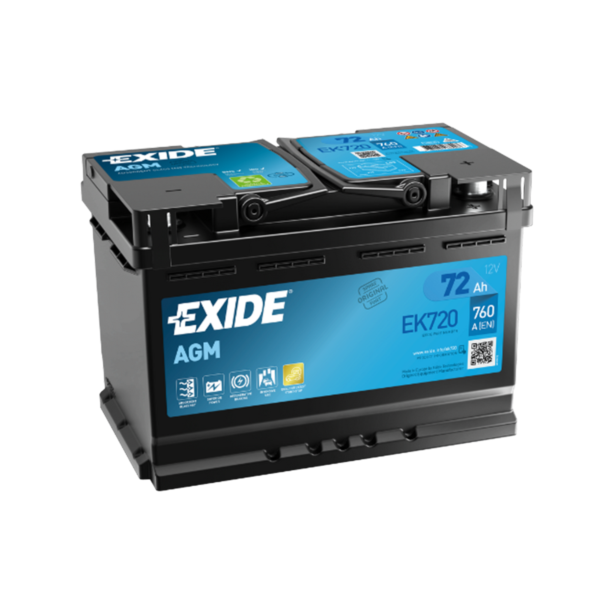 EXIDE EK720 AGM Pb Starterbatterie  12V 72Ah/C20 - 760A(EN)