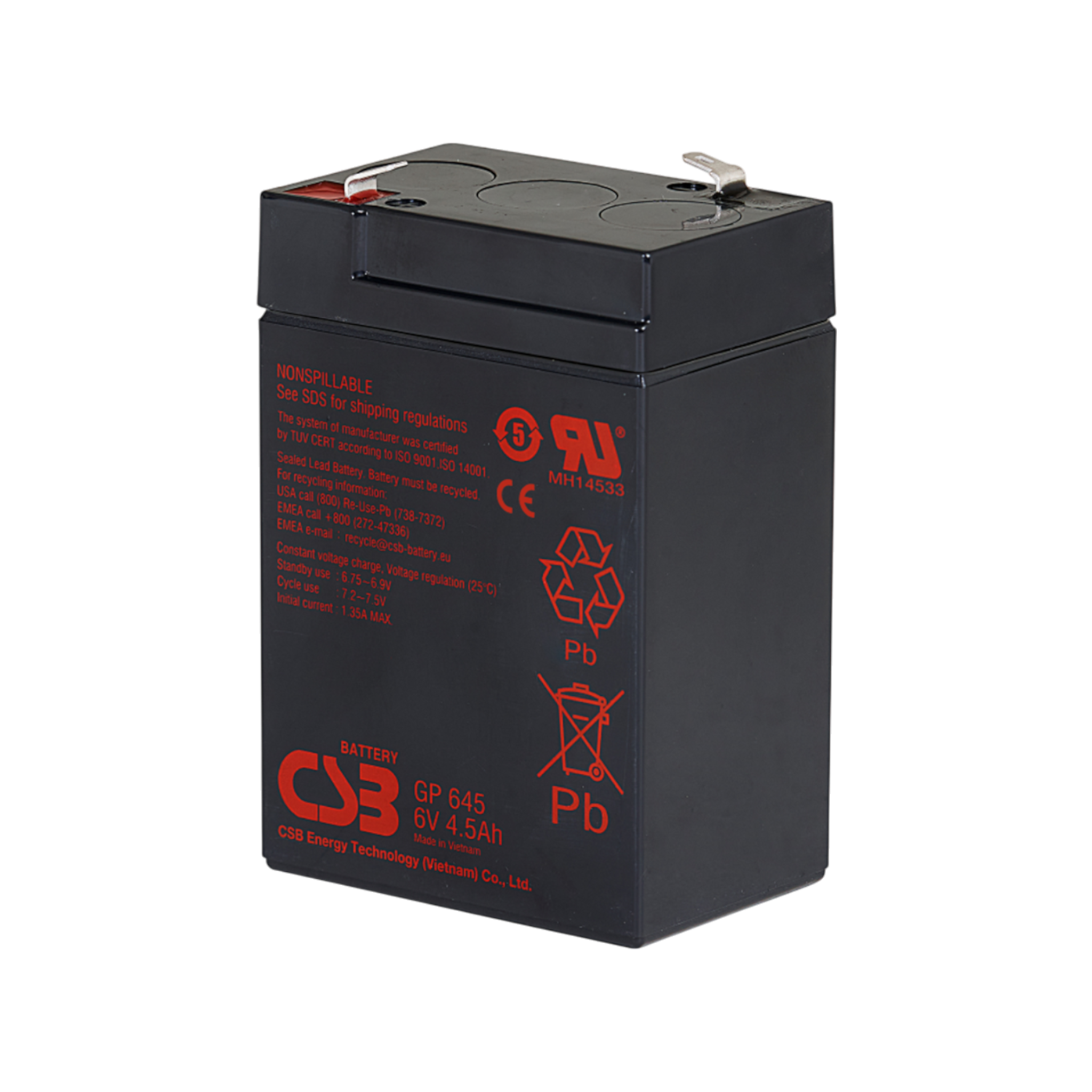 CSB GP645 AGM Akku Pb 6V 4,5Ah 4,8mm Fastonstecker