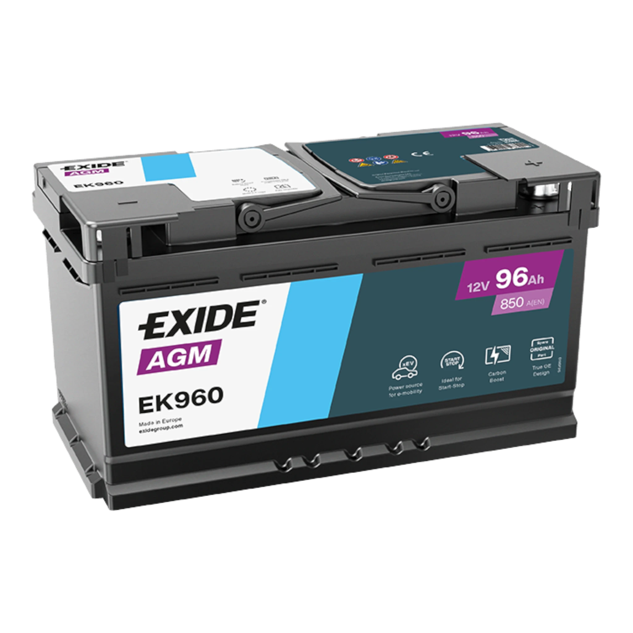 EXIDE EK960 AGM Pb Starterbatterie  12V 96Ah/C20 - 850A(EN)