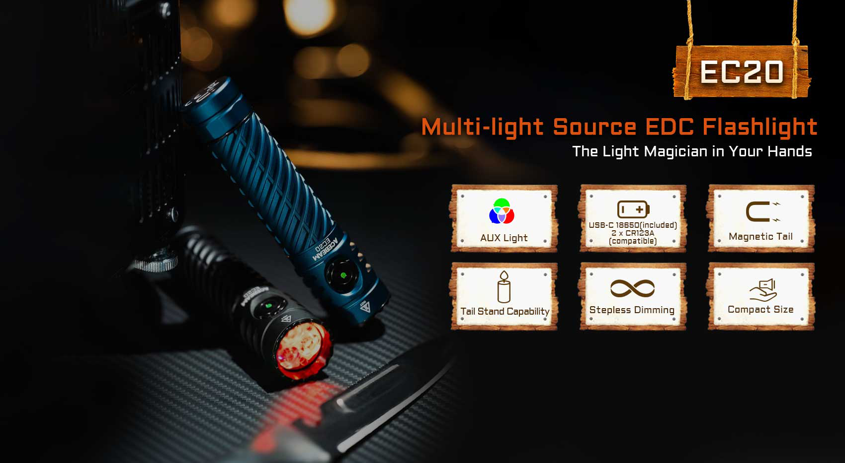 ACEBEAM EC20 LED-Taschenlampe  SFT-25R HI 6500K Multi-Light Source EDC Flashlight scwarz