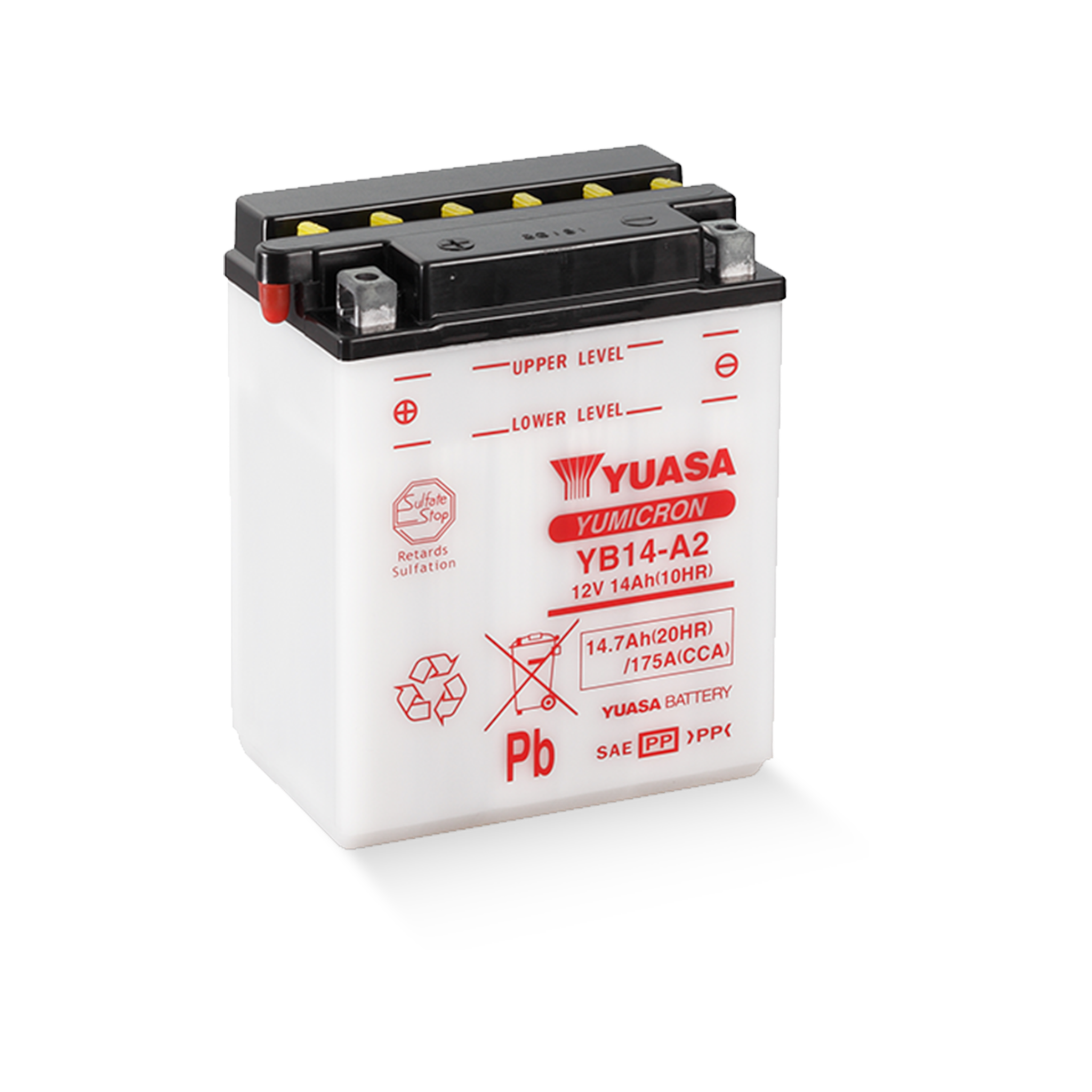 YUASA YB14-A2 DC 12V 14,7Ah/C20 - 175A (EN) Motorradbatterie